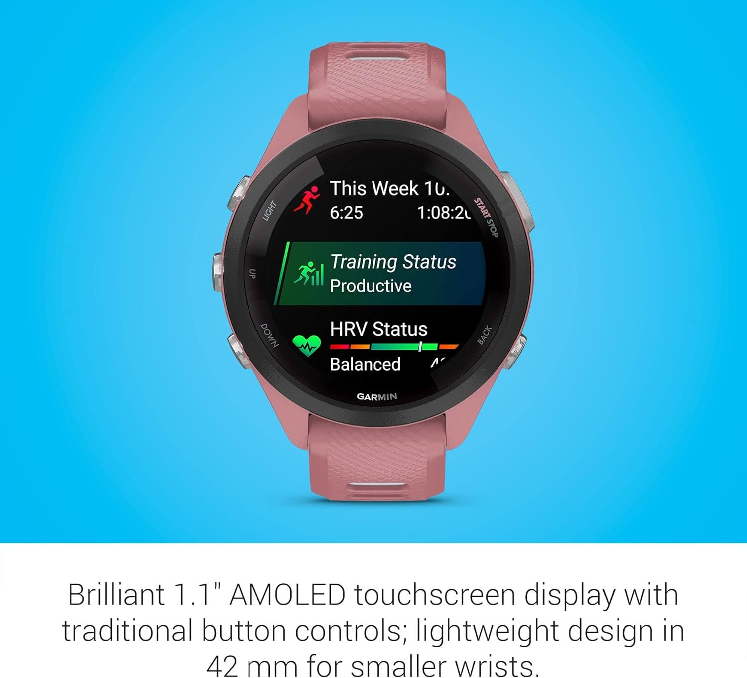 Garmin Forerunner 265S Running Smartwatch, Colorful AMOLED Display, Training Metrics and Recovery Insights, Light Pink and Powder Gray - Image 4