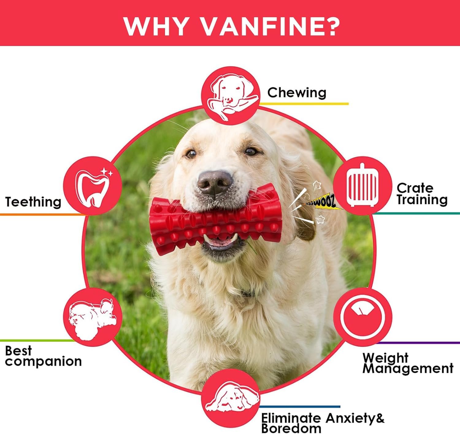 VANFINE Tough Squeaky Dog Toys for Aggressive Chewers - Dog Chew Toys for Aggressive Chewers Large Breed Stick - Durable Dog Toys for Aggressive Chewers Non-Toxic Natural Rubber Beef Flavor (Red) - Image 5