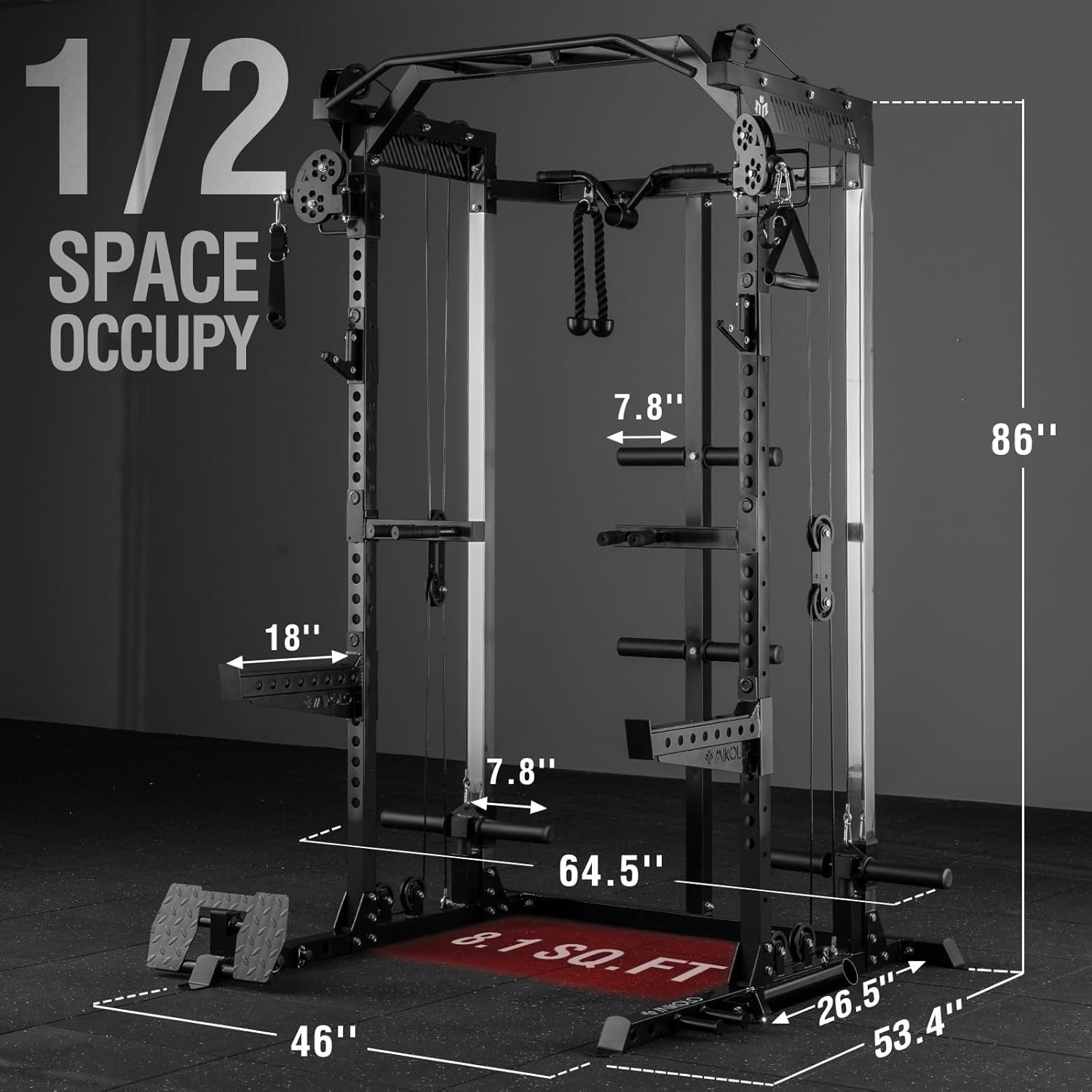 Mikolo Power Cage, 2000LB Squat Rack, Dual Pulley Cable Crossover System, Multi-function Free Weight Home Gym Workout Machine with Attachments - Image 5