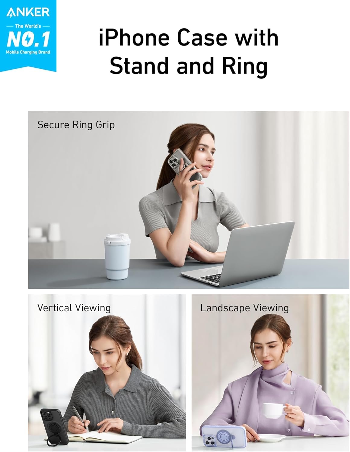 Anker Magnetic Ring Stand for iPhone 15 Pro Max Case, Silicone Finger Ring Grip Stand Holder, Military Grade Drop Tested, Compatible with MagSafe, Built in Kickstand, Soft Edge Anti-Fingerprint, Black - Image 3