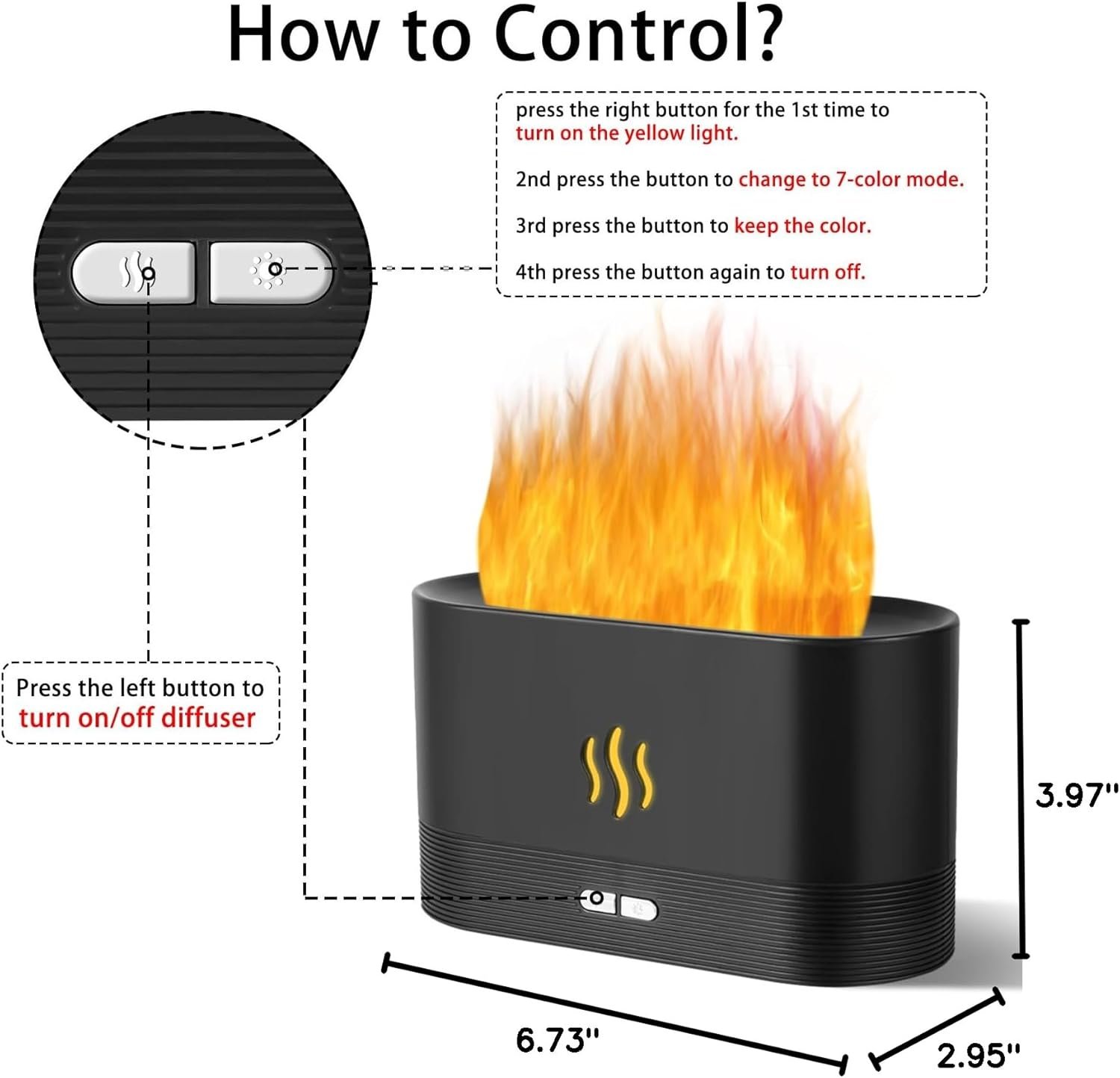 Flame Diffuser Humidifier-Auto Off 180ml Essential Oil Diffuser-2 Modes Brightness Aroma Humidifier with Fire Flame Effect for Home,Office,Spa,Gym (Black) - Image 10