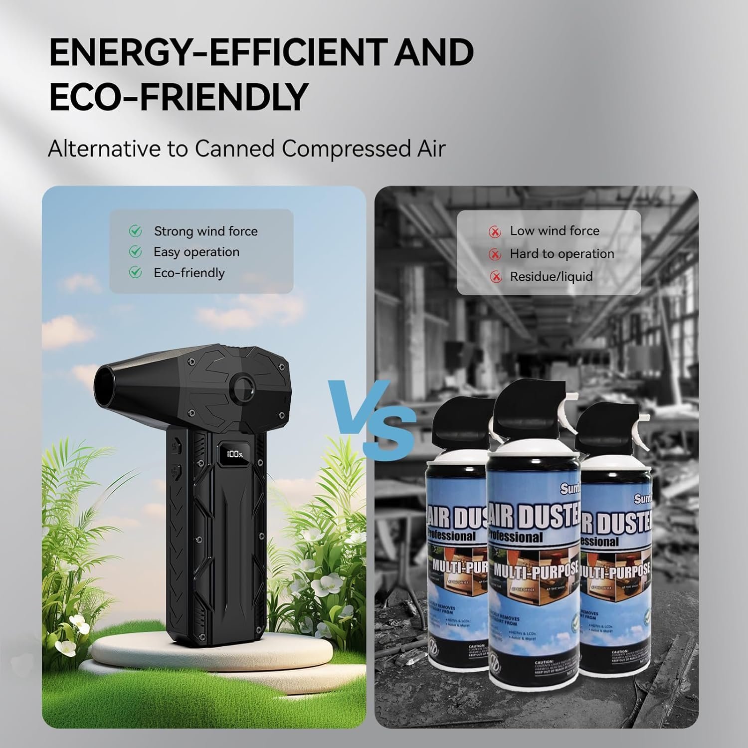 V9 Compressed Air Duster,4 Gear 350000RPM Adjustable Electric Air Duster with HD Display, 8000mAh Rechargeable Jet Dry Blower as Keyboard Cleaner PC Cleaning Kit,Air Broom Replaces Compressed Air Can - Image 9