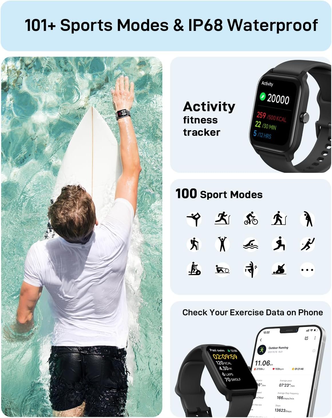 Gydom Smart Watch for Men Women Android & iPhone, Alexa Built-in, 1.8" Fitness Watches with Bluetooth Call (Answer/Make), Heart Rate/Sleep/SpO2 Monitor, IP68 Waterproof Fitness Tracker, 101+ Sports - Image 6