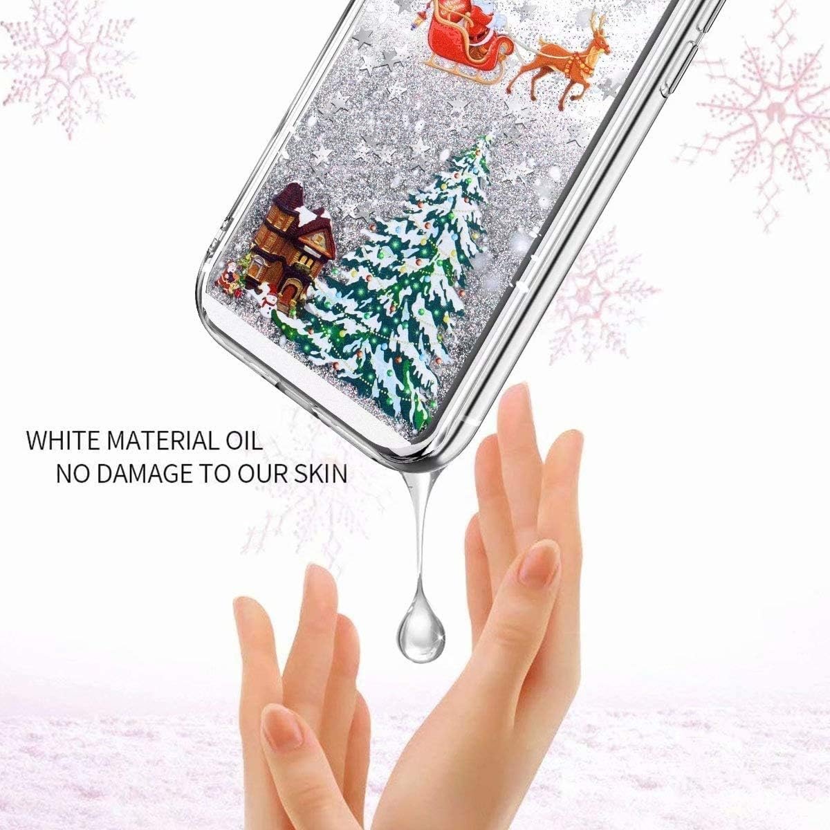 for Galaxy A14 5G Phone Case Galaxy A14 5G Case Christmas Phone Case Glitter Sparkle Liquid Floating Case Shockproof Clear Soft TPU Bumper Cover Xmas Santa Claus Silicone Case, Silver - Image 4
