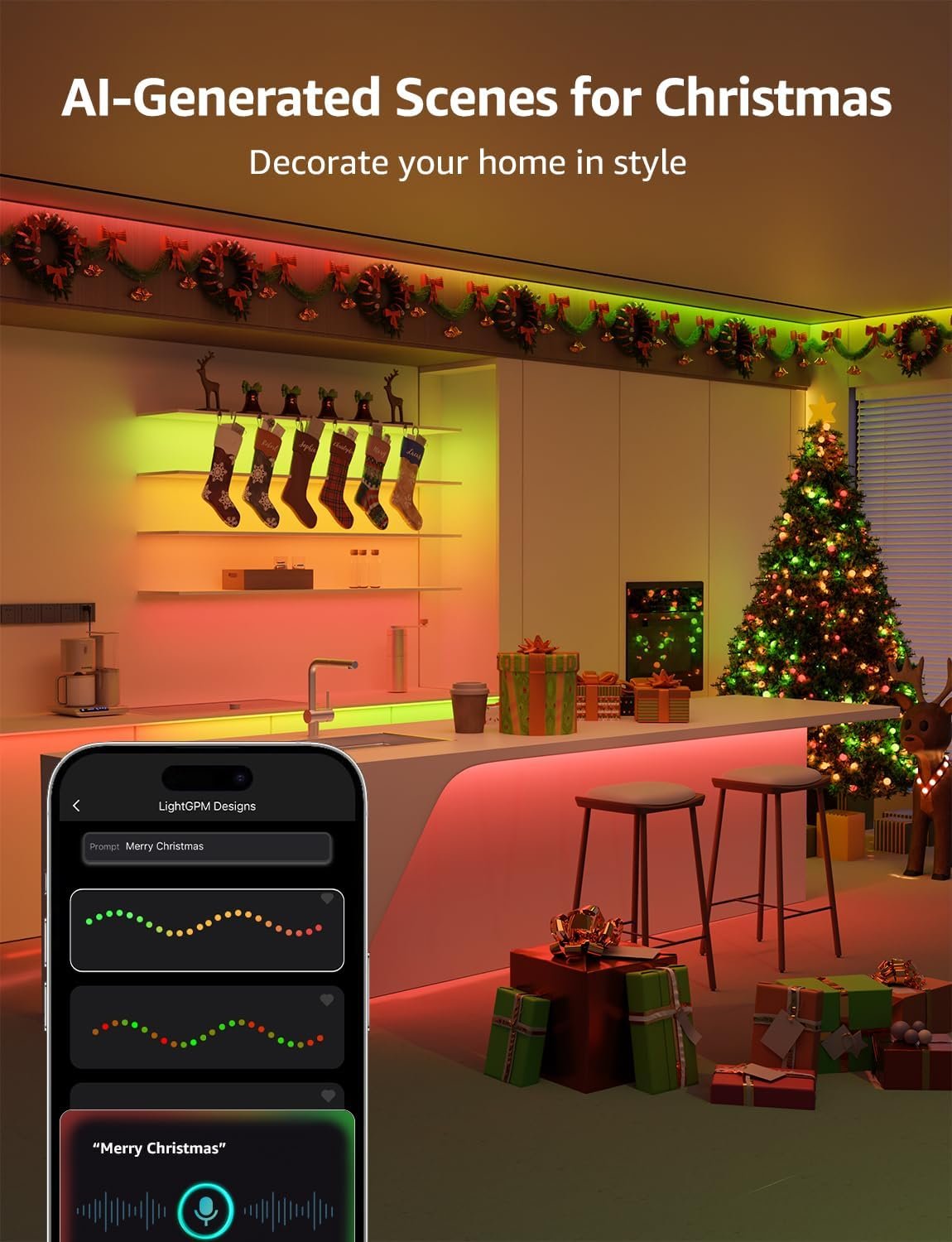 Lepro S1 AI LED Strip Lights for Christmas Decorations, 32.8ft Smart RGB Light Strips with IC and Rainbow Chasing Effects, Color Segment DIY, AI Generated Lighting, No Remote, 2.4G Wi-Fi & Bluetooth - Image 4