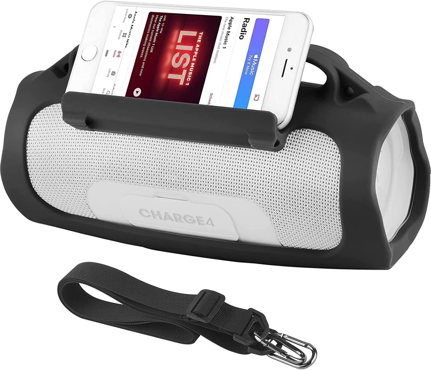 Silicone Case for JBL Charge 4 Portable Waterproof Wireless Bluetooth Speaker, TXEsign Travel Carrying Case Protective Pouch Cover with Handle Adjustable Shoulder Strap and Phone Holder Stand (Black) - Image 2