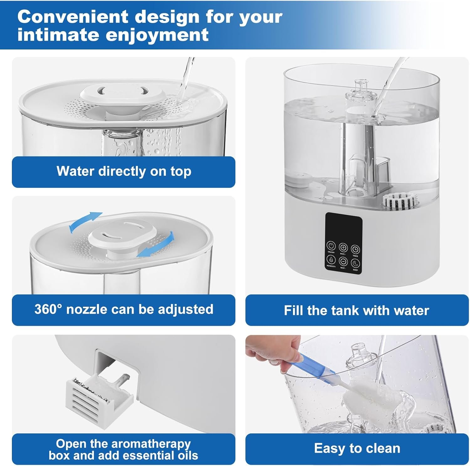 5L Humidifiers for Bedroom and Plants, Cool Humidifier for Baby and Plants Mist Top Fill Desk Humidifiers Essential Oil Diffuser, Quiet Humidifiers with Adjustable Mist,Auto Shut-Off,360°Nozzle-WT - Image 7