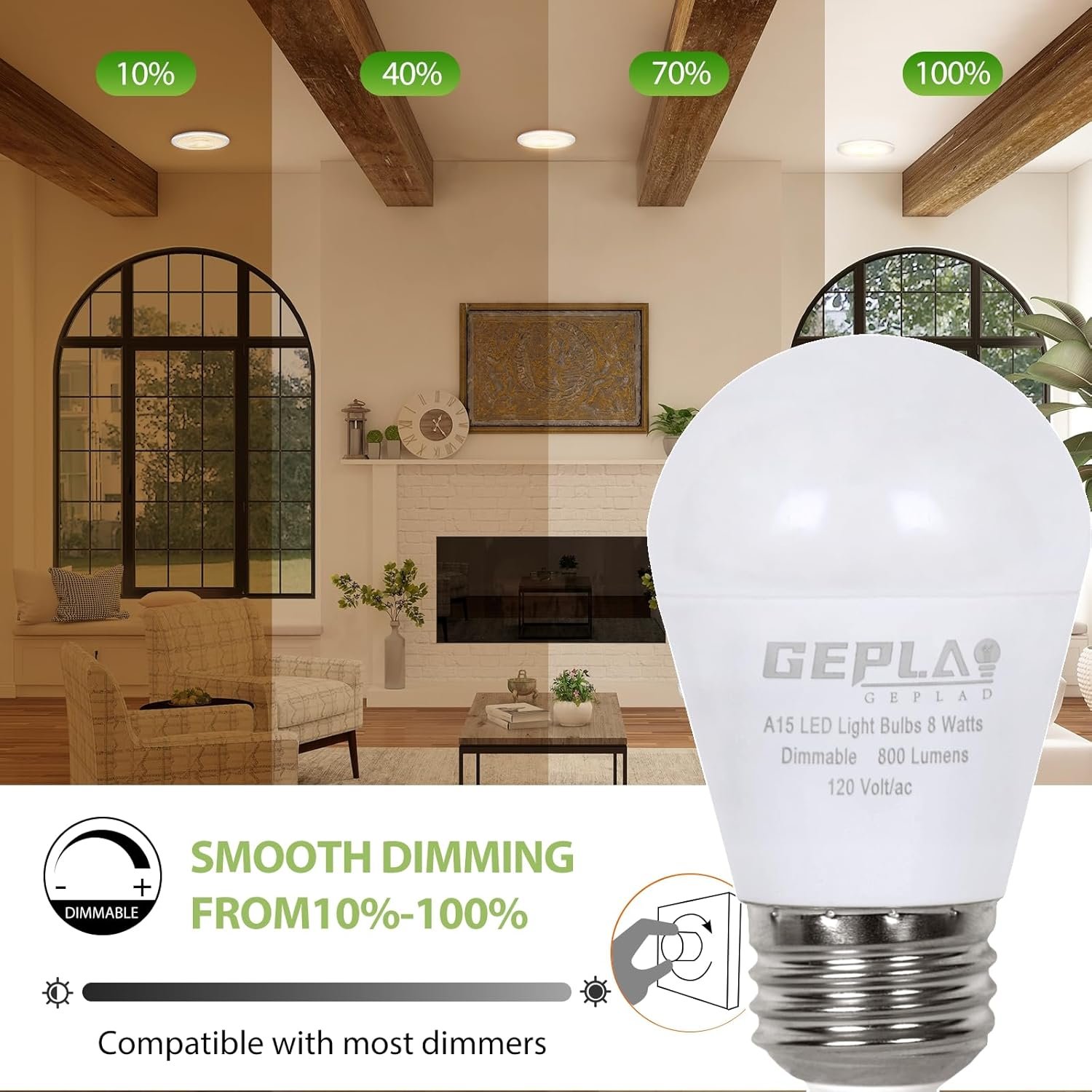 6 Pack A15 Light Bulb Dimmable 60W Equivalent, 8W LED Waterproof Refrigerator Bulbs,5000K Daylight, 800 LM, E26 Medium Base,for Indoor and Outdoor, Ceiling Fan, Wall sconces,Appliance Bulb - Image 3
