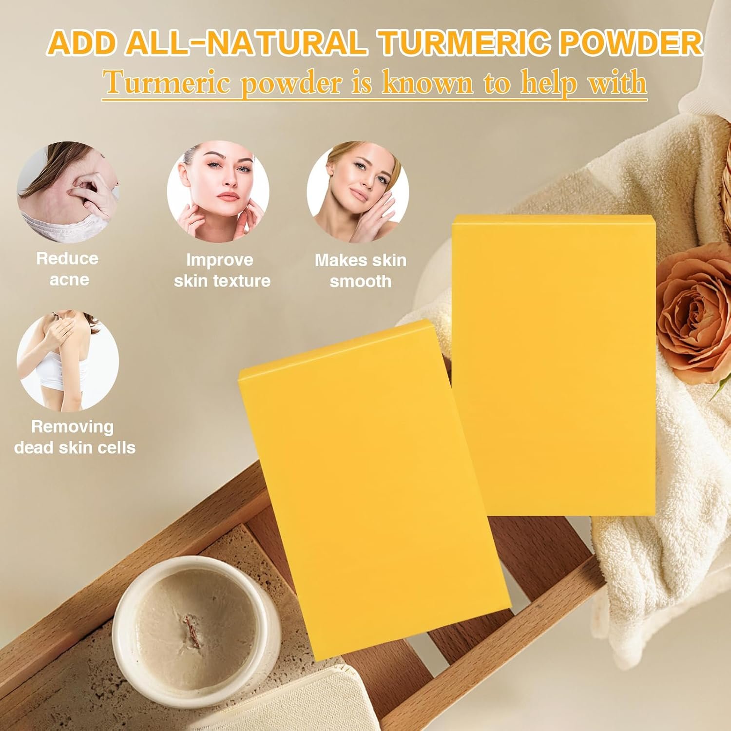 Turmeric Soap Bar Turmeric Clay Mask Turmeric Eye Cream Set of 3, Turmeric Facial Mask for Face with Kaolin Clay, Control Oil & Deep Cleansing, Natural Turmeric Soap for Acne, Blackheads & Smooth Skin - Image 3
