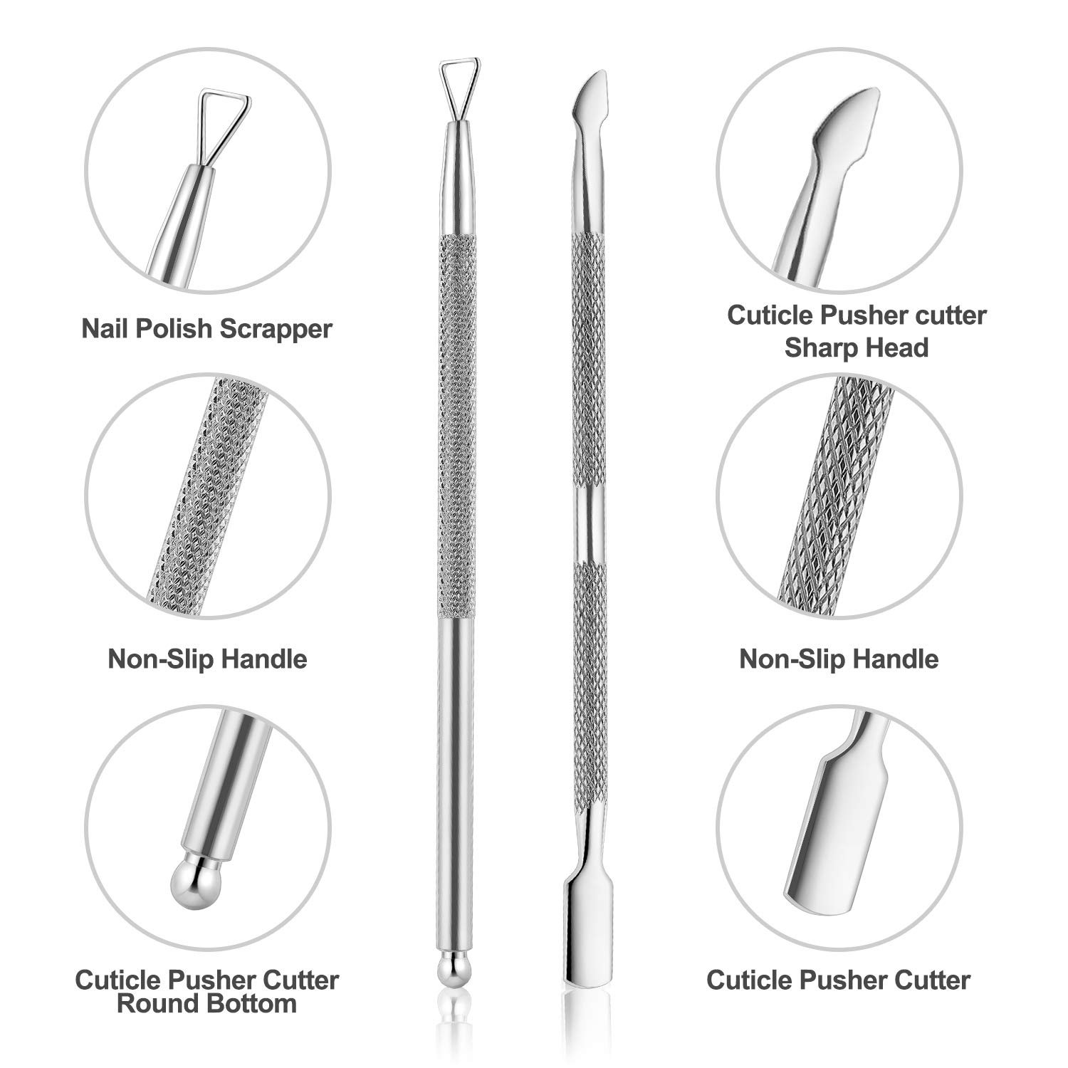 Cuticle Trimmer with Cuticle Pusher and Cutter-YINYIN Cuticle Remover Nippers Professional Stainless Steel Cutter Clippers,Pedicure Manicure Tools for Fingernails Toenails(Silver) - Image 4