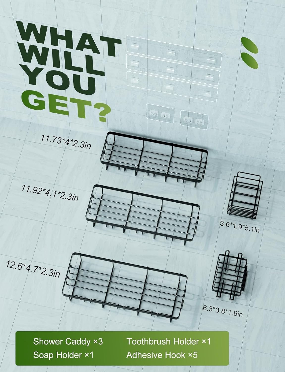 GVY Shower Caddy 5 Pack, Adhesive Shower Organizer Bathroom Shelves,Rustproof Bathroom Organizers and Storage for Home Decor, No Drilling Shower Shelves for Apartment Essentials - Image 7