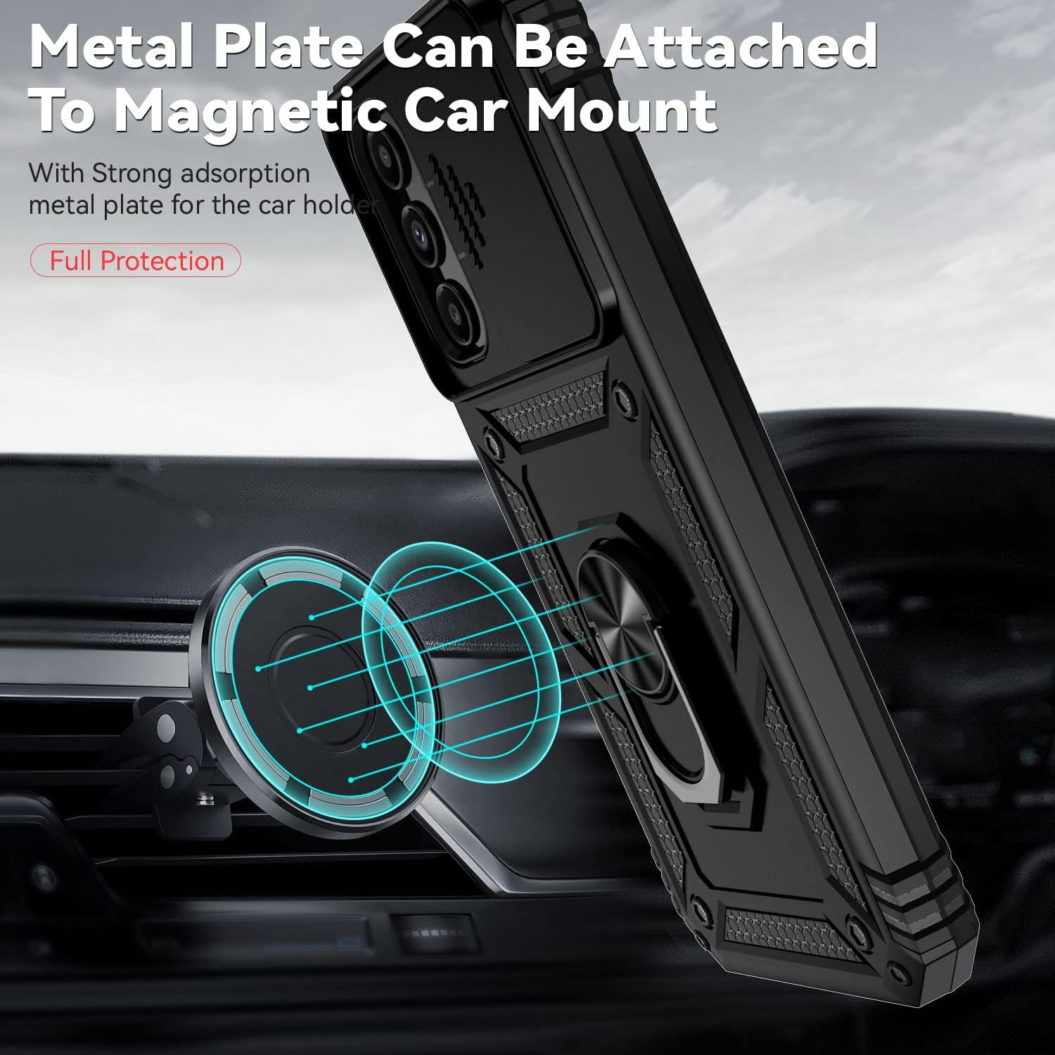 for Galaxy A14 5G Phone Case with HD Screen Protector and Slide Camera Cover and Magnetic Rotating Kickstand, Military Grade Rugged Drop Protective Phone Case for Samsung Galaxy A14 5G, Black - Image 5