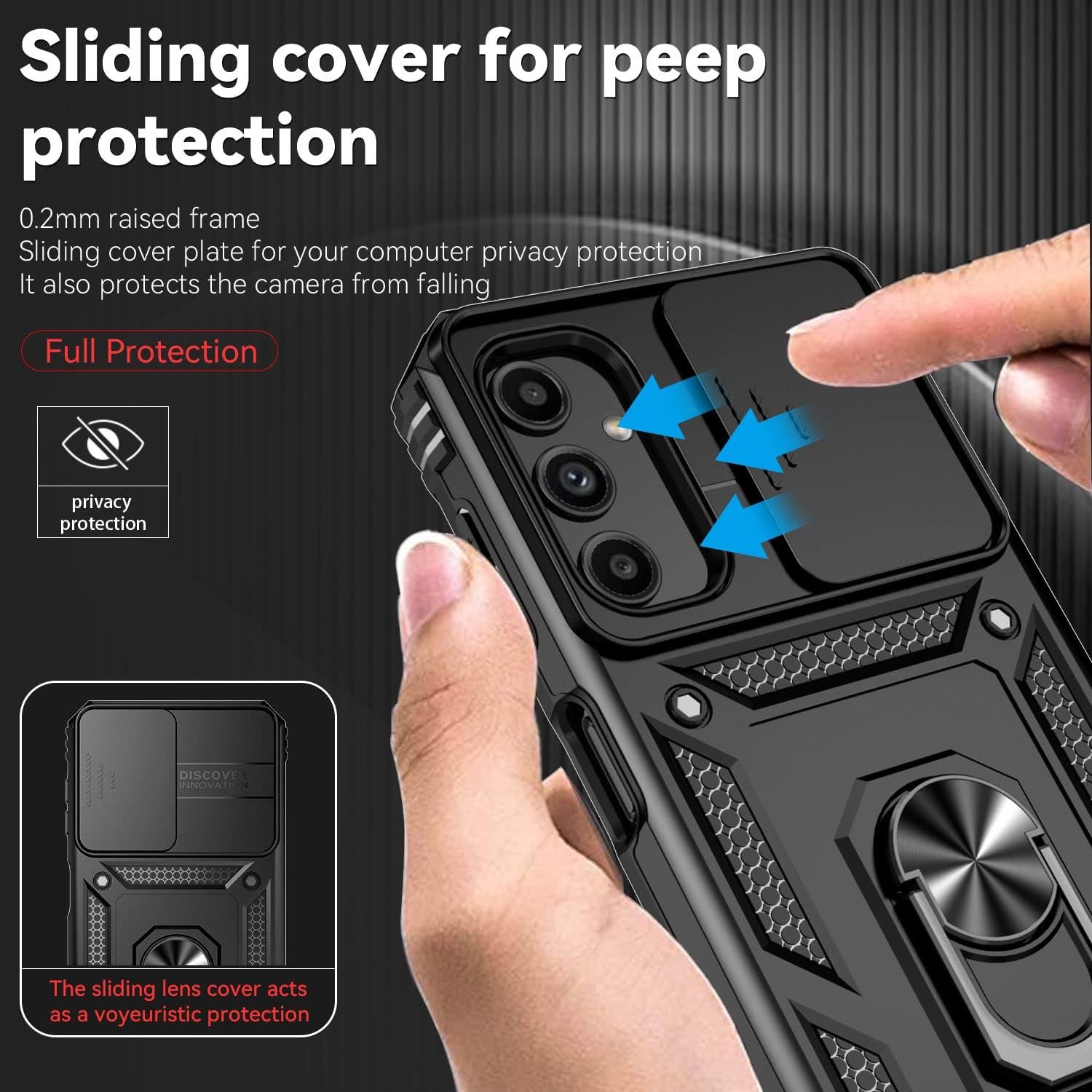 for Galaxy A14 5G Phone Case with HD Screen Protector and Slide Camera Cover and Magnetic Rotating Kickstand, Military Grade Rugged Drop Protective Phone Case for Samsung Galaxy A14 5G, Black - Image 3