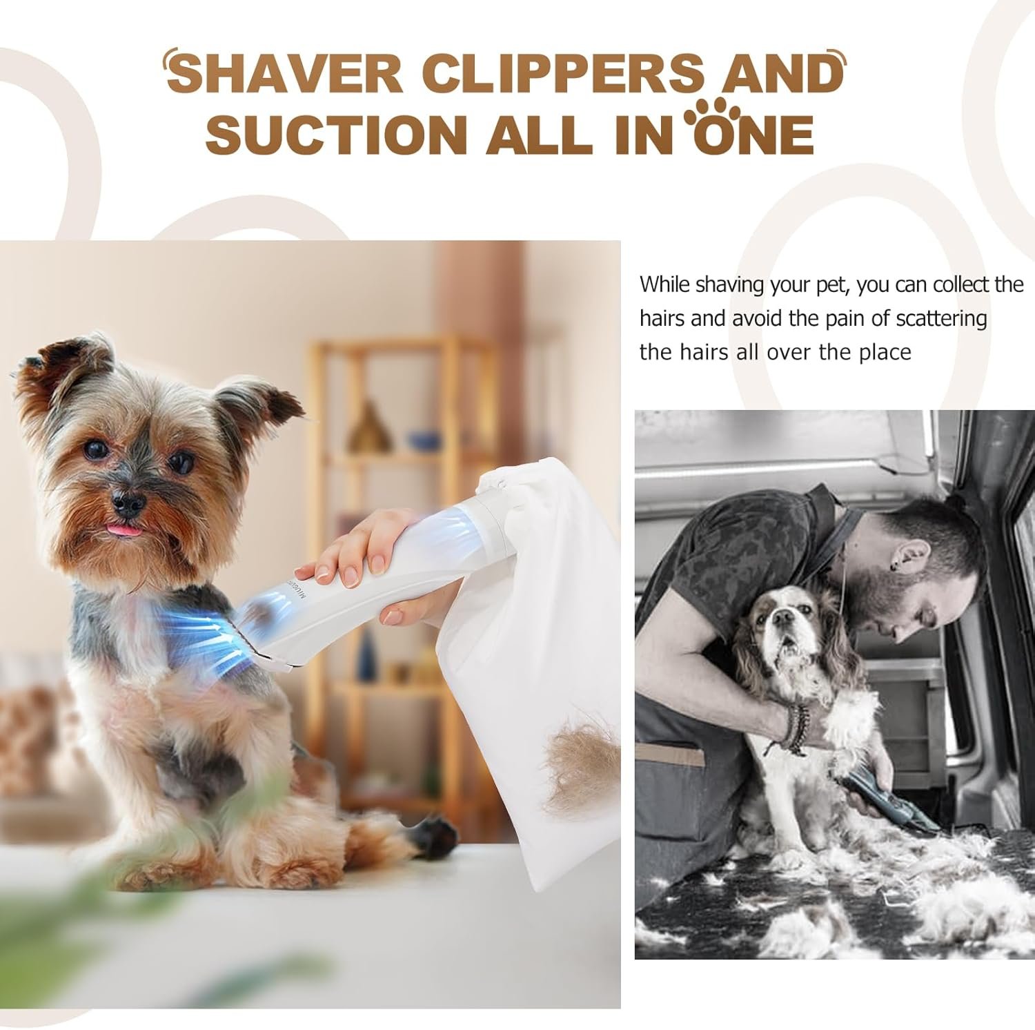 2-in-1 Dog Clipper & Dog Hair Vacuum Low Noise Rechargeable Cordless Dog Trimmer Cat Clipper with Hair Suction Professional Dog Hair Trimmer with Comb Guides Scissors Christmas Gifts - Image 4