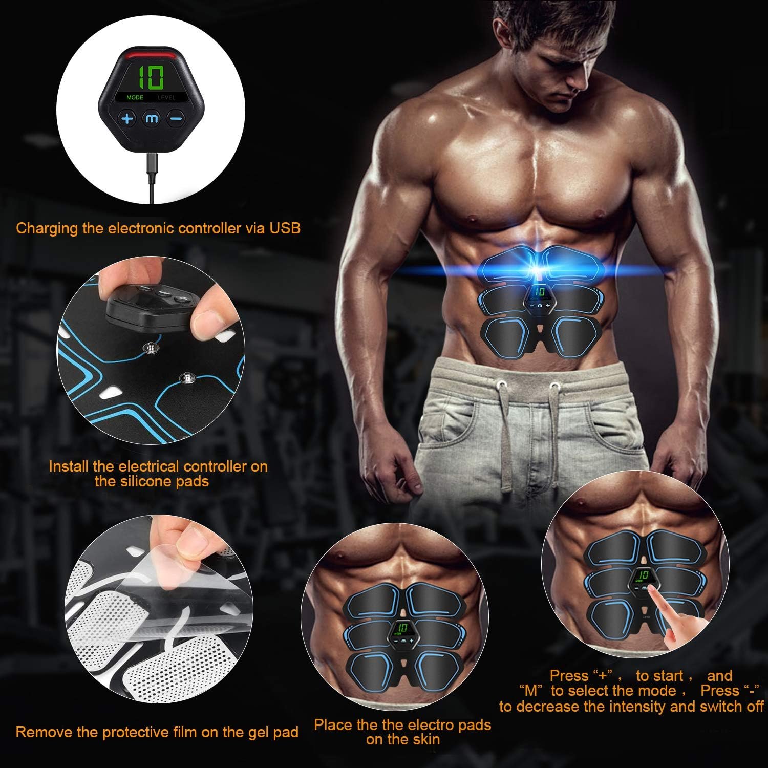 ABS Stimulator, Ab Trainer, EMS Muscle Stimulator LCD Screen Muscle Stimulator USB Rechargeable Portable Muscle Trainer Abdominal / arm / Leg Fitness Workouts Gear - Image 6