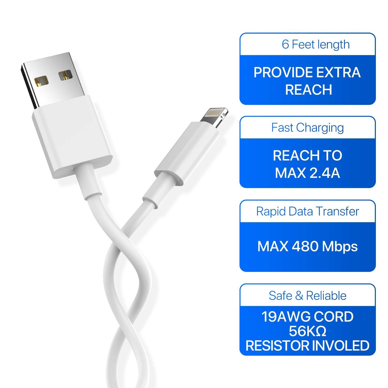 iPhone Charger AUNC 3PACK 6Feed Long Lightning to USB Charging Cable Fast Connector Data Sync Transfer Core Compatible with iPhone 14/iPhone 11/Xs Max/X/8/7/Plus/6S/6/SE/5S iPad - Image 4