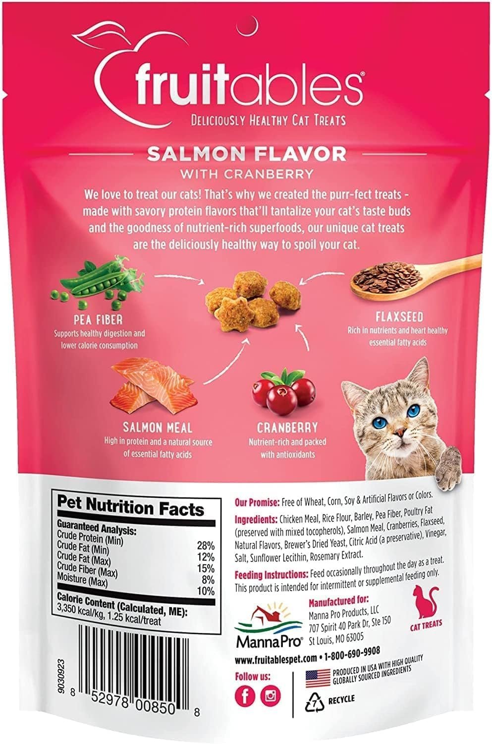 Fruitables Cat Treats | Crunchy Cat Treats | Healthy Low Calorie Cat Treats |Packed with Protein | Limited Ingredients| Made with Real Salmon & Cranberry | 2.5 oz (5 Pack) - Image 6