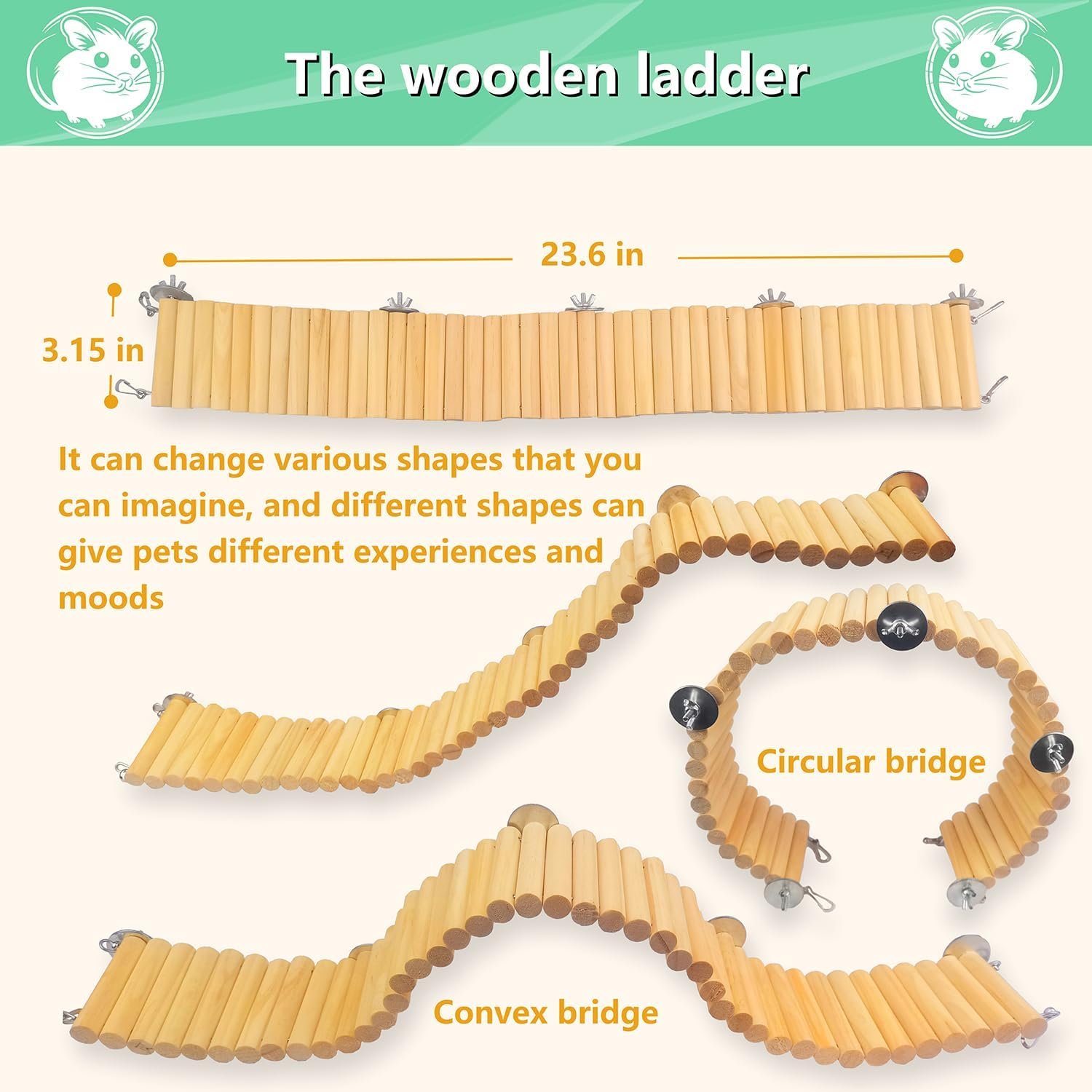 Hamster Suspension Bridge Toy,Small Animal Climbing Toys,Chinchilla Cage Natural Wood Flexible Platform Toy,Suitable for Hamsters, Chinchillas, Guinea Pigs, Birds, Small Animals - Image 4