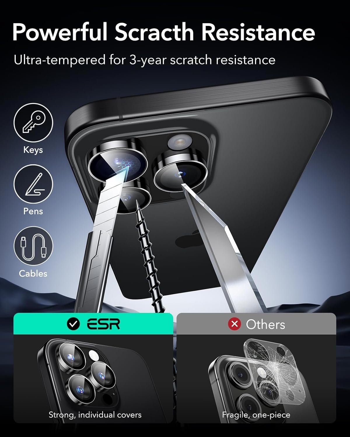 ESR Camera Lens Protector for iPhone 16 Pro Max/16 Pro/15 Pro Max/15 Pro/14 Pro Max/14 Pro, Ultra-tough HD Individual Lens Protectors, Scratch Resistant, Ultra-thin Tempered Glass, 1 Pack, Black - Image 8