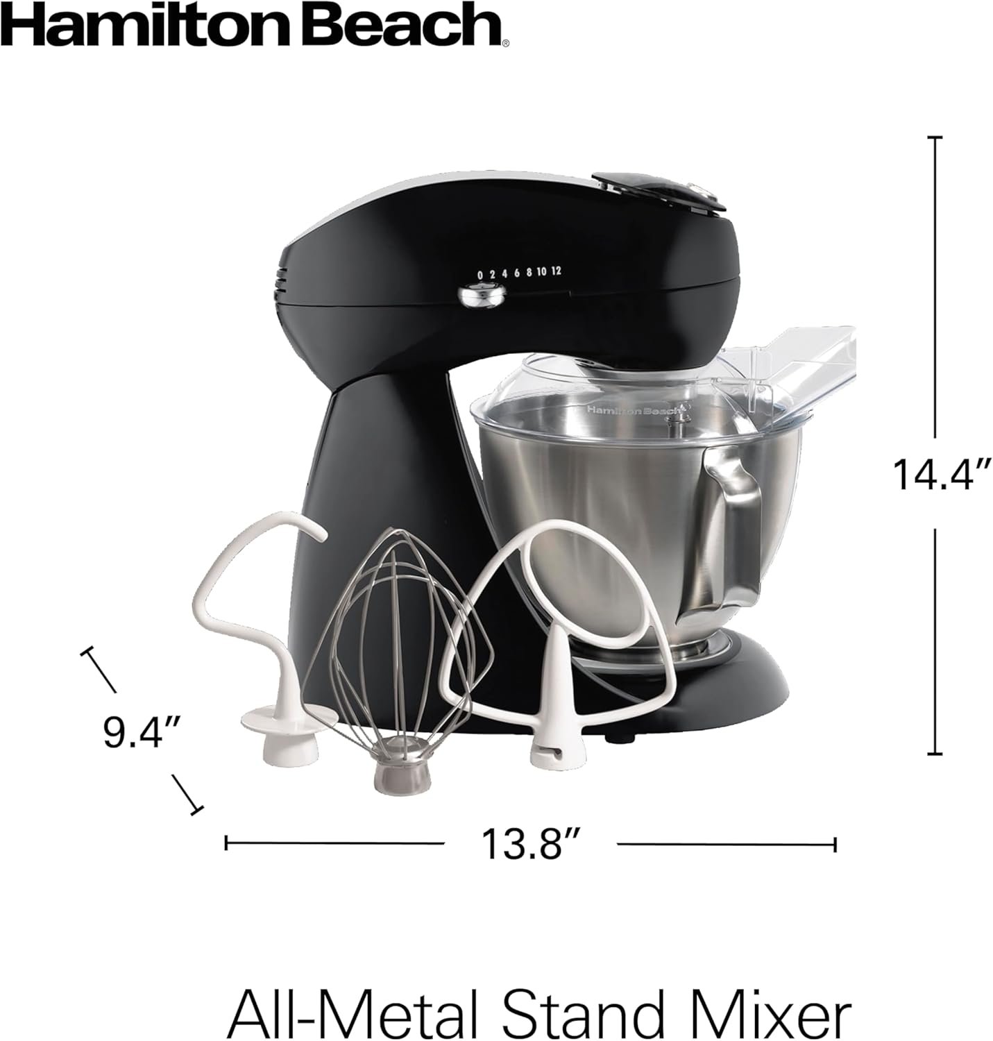 Hamilton Beach All-Metal 12-Speed Electric Stand Mixer, Tilt-Head, 4.5 Quarts, Pouring Shield, Licorice (63227) - Image 9