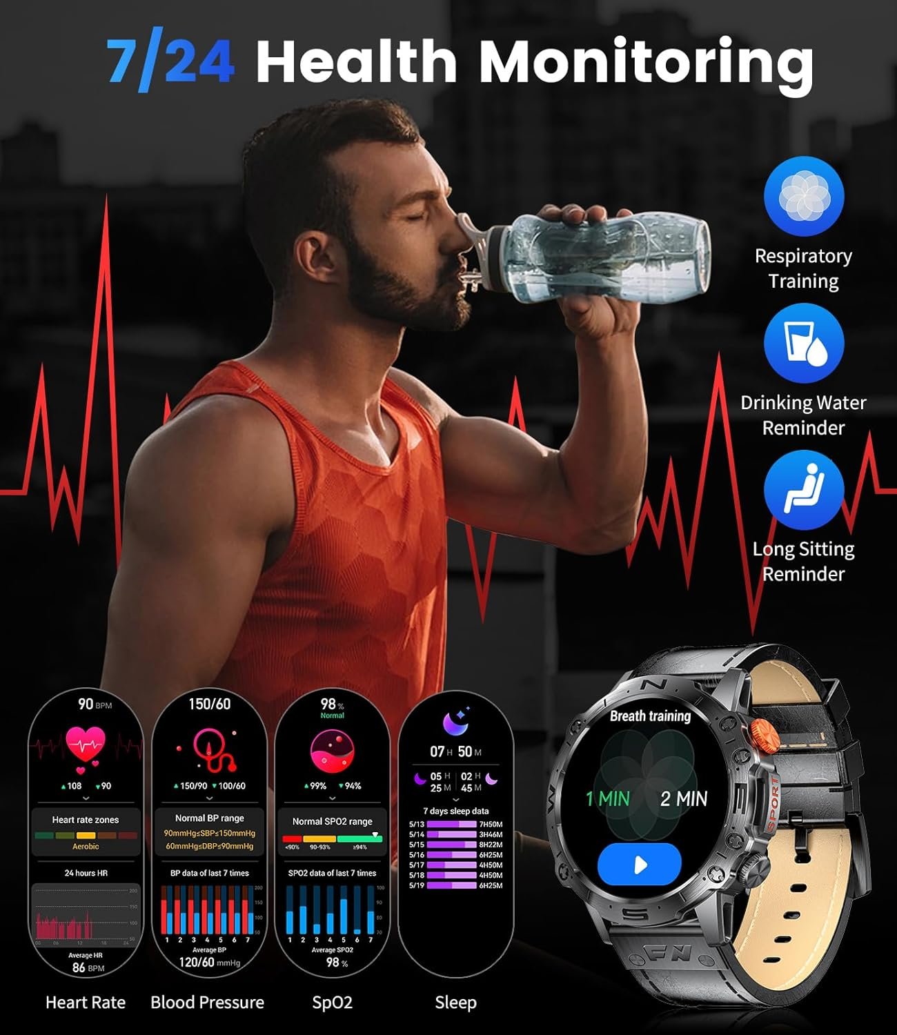 Smart Watches for Men with AI Voice/Bluetooth Call,1.43”AMOLED Always On Display,126+ Sports Modes,60-Day Battery Life,5ATM Waterproof Fitness Tracker with Health Monitor (Leather) - Image 9