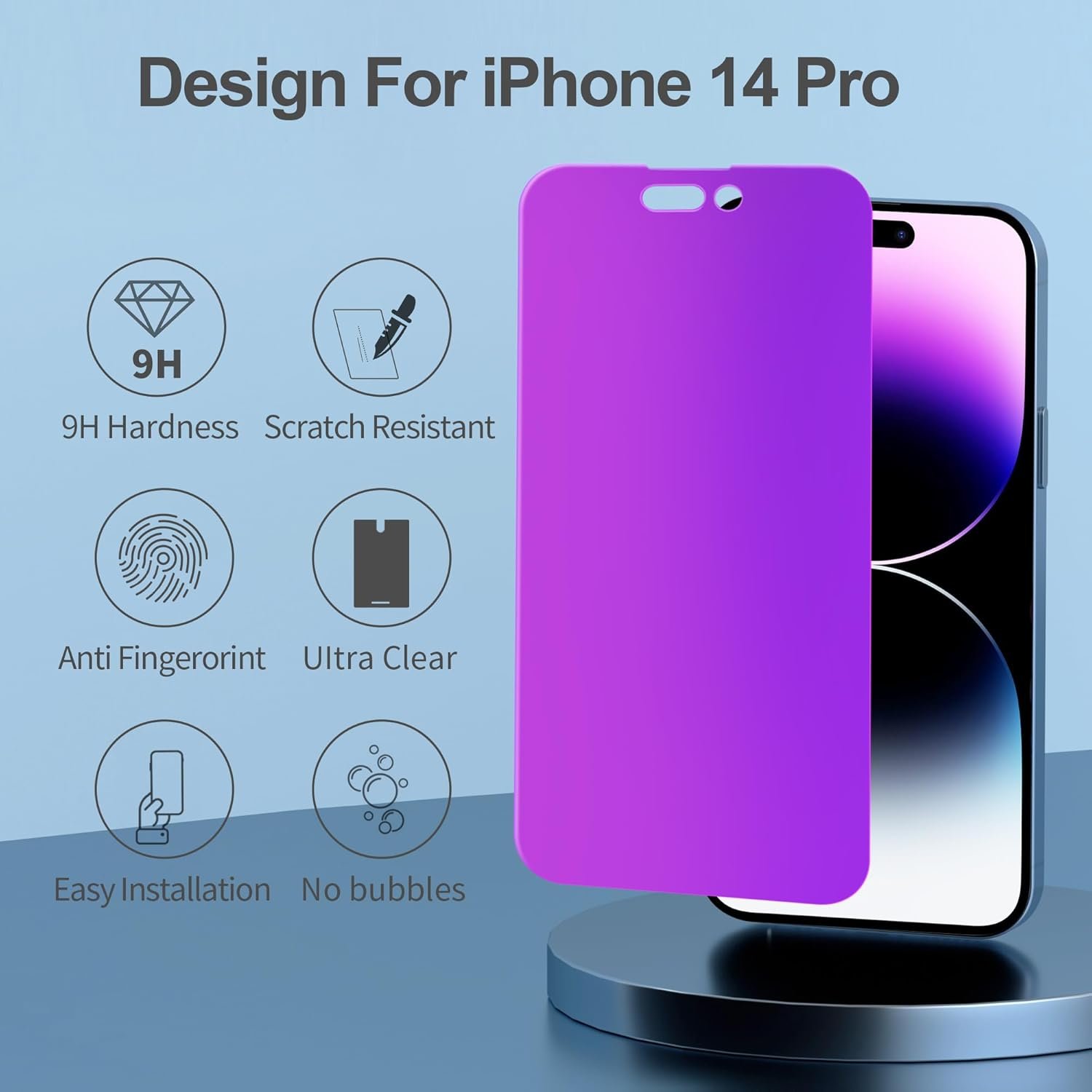 Compatible for iPhone 14 Pro Privacy Screen Protector 6.1 Inch, Purple Gradient Colorful Anti Spy Anti Blue Light HD Screen Protector Tempered Glass Easy Installation - Image 4