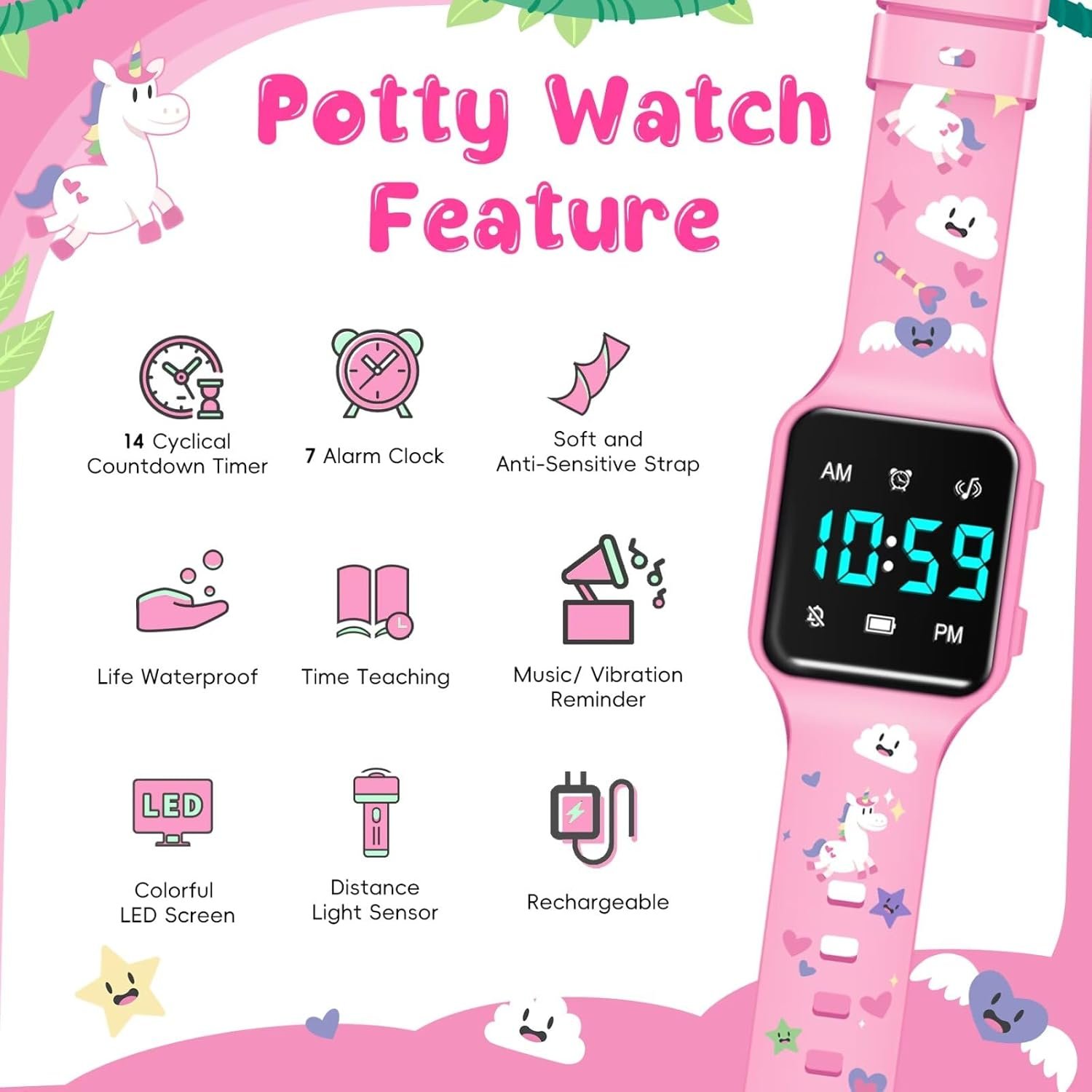 Potty Training Watch for Toddler with 14 Countdown, 7 Alarms, Music & Vibration Alerts - Waterproof Toddler Toilet Trainer for Boys & Girls - Image 3