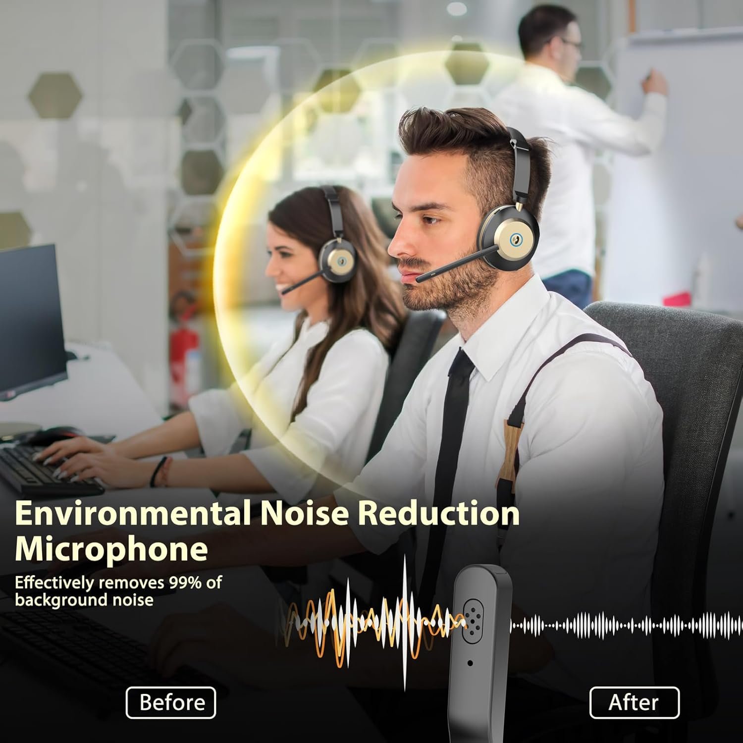 Wireless Headset, QCC V5.3 Bluetooth Headset with Mic Noise Canceling & USB Dongle, 45Hrs Talk Time Headset with Mute, Wireless Headset with Mic for Work /Office/Computer/Laptop/Call Center/Zoom/Teams - Image 4