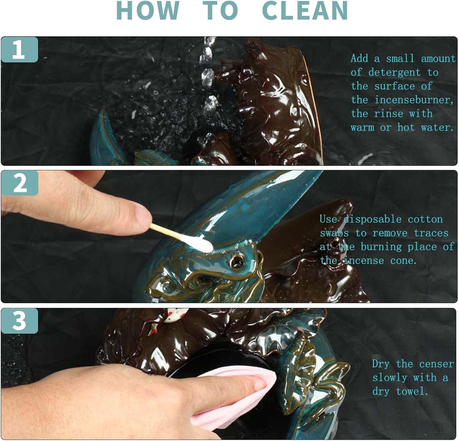 YYW Backflow Incense Holder Incense Burner Waterfall with 20 Incense Cones+30 Incense Stick,Lucky Fish Aromatherapy Ornament Home Decor (Moon and Fish) - Image 8