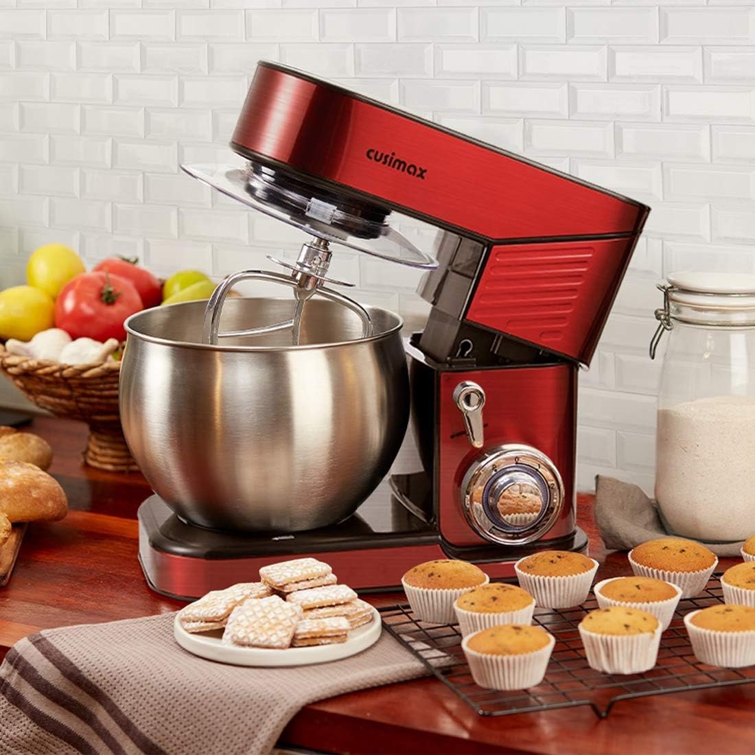 Stand Mixer, CUSIMAX 6.5QT Stainless Steel kitchen Electric Mixer 6-Speeds Tilt-Head Dough Mixers for Home Use with Dough Hook, Wire Whisk & Flat Beater, Splash Guard, Red - Image 7
