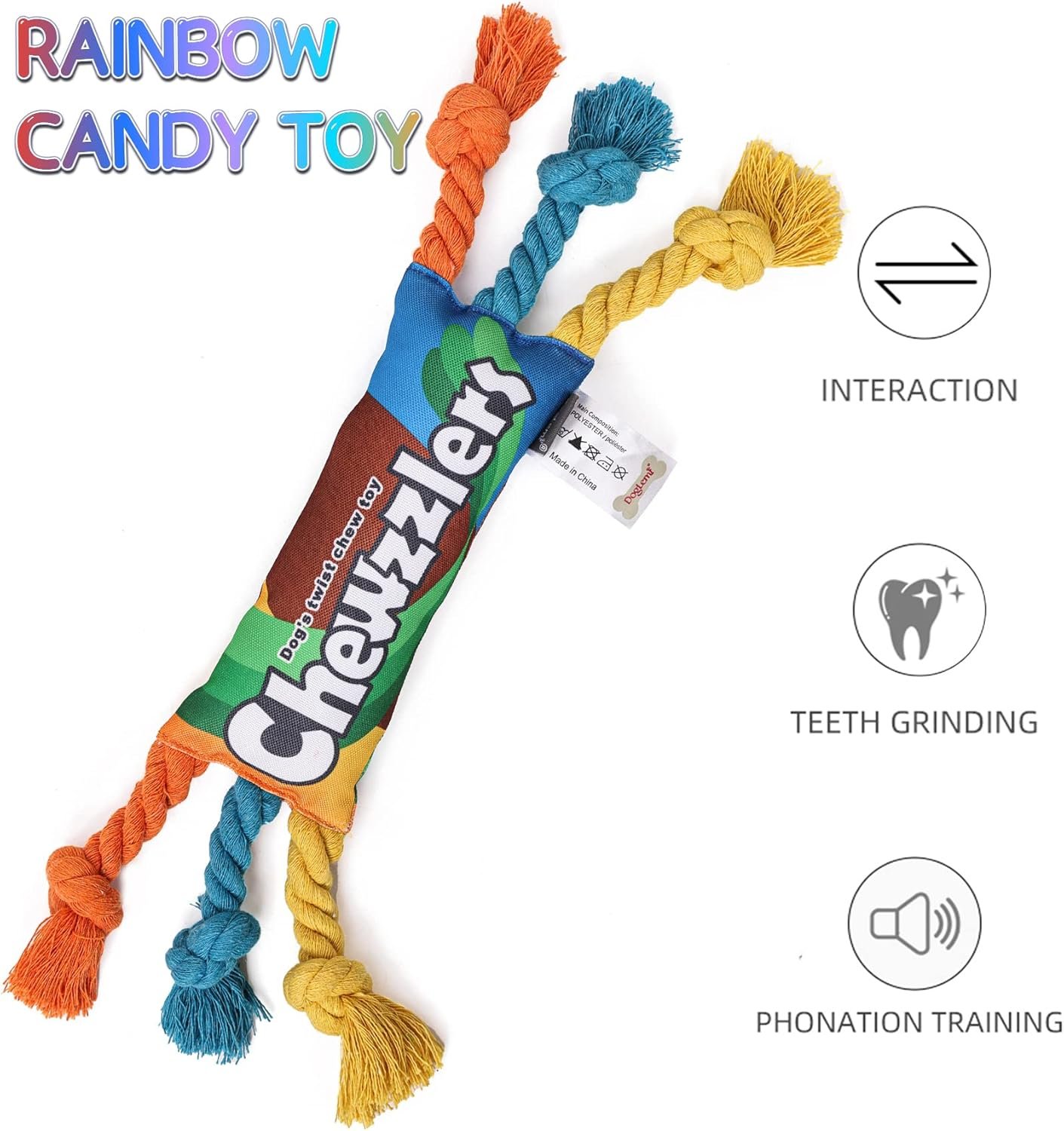 ETIAL Interactive Squeaky Toys for Aggressive Dogs Chew Toys Rope Toys - Rainbow Candy Shaped - Tough & Durable Toys for Small Medium and Large Breeds - Image 7