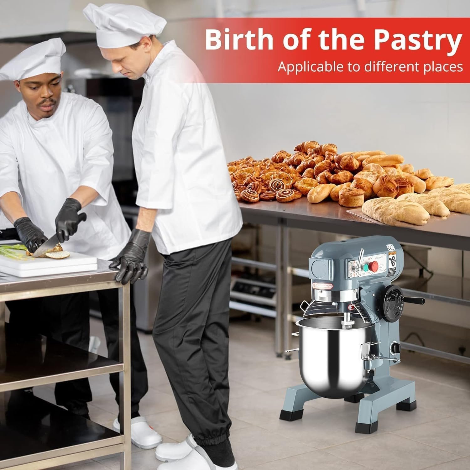 Commercial Stand Mixer, 15Qt Heavy Duty Electric Food Mixer, Commercial Mixer 600W with 3 Speeds Adjustable 130/233/415RPM, Stainless Steel Bowl, Dough Hook Whisk Beater Perfect for Bakery Pizzeria - Image 7