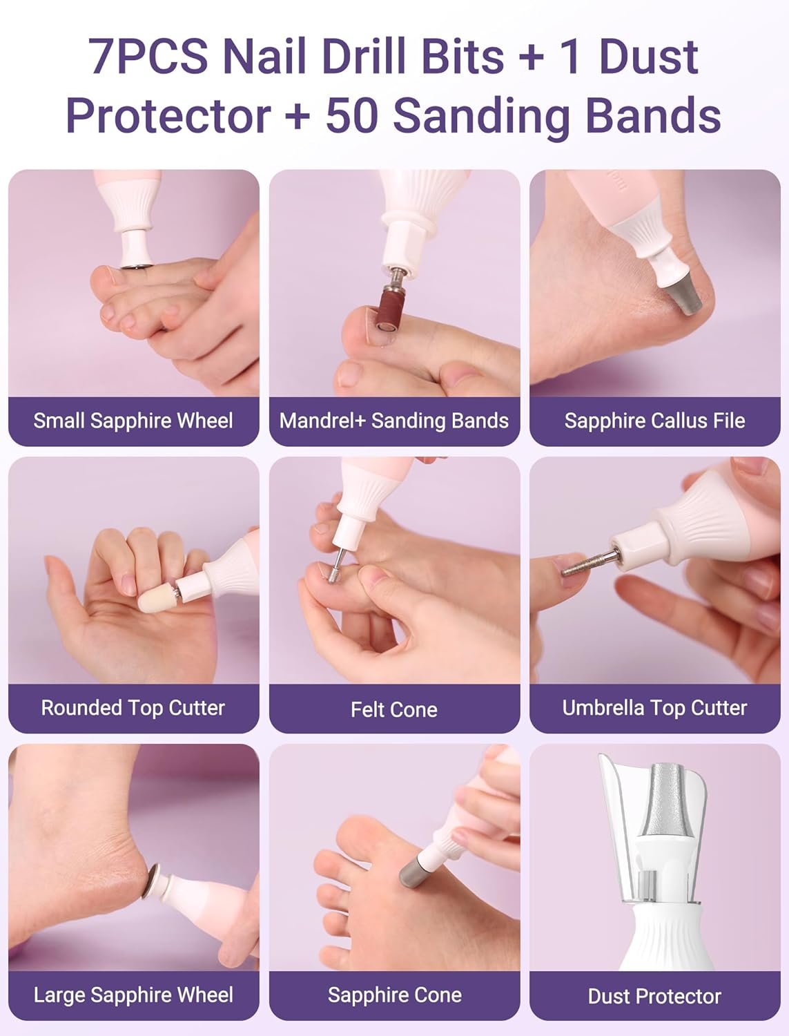 Melodysusie PC500D Foot File Callus Remover, Portable Electric Foot File Pedicure Tools, Professional Foot Scrubber for Dead Skin, Hard Cracked Dry Skin, Foot Scraper for Women - Image 8