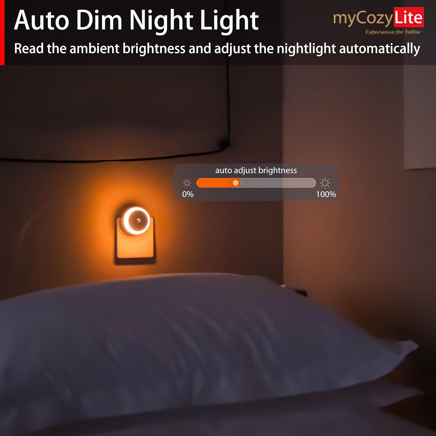 myCozyLite Amber Night Light, Plug in, Small LED Night Light, Dusk to Dawn Sensor, Auto Dim, Energy Efficient, Night Light Plug into Wall for Bedroom, Bathroom, Kitchen, Hallway, 2 Pack - Image 5