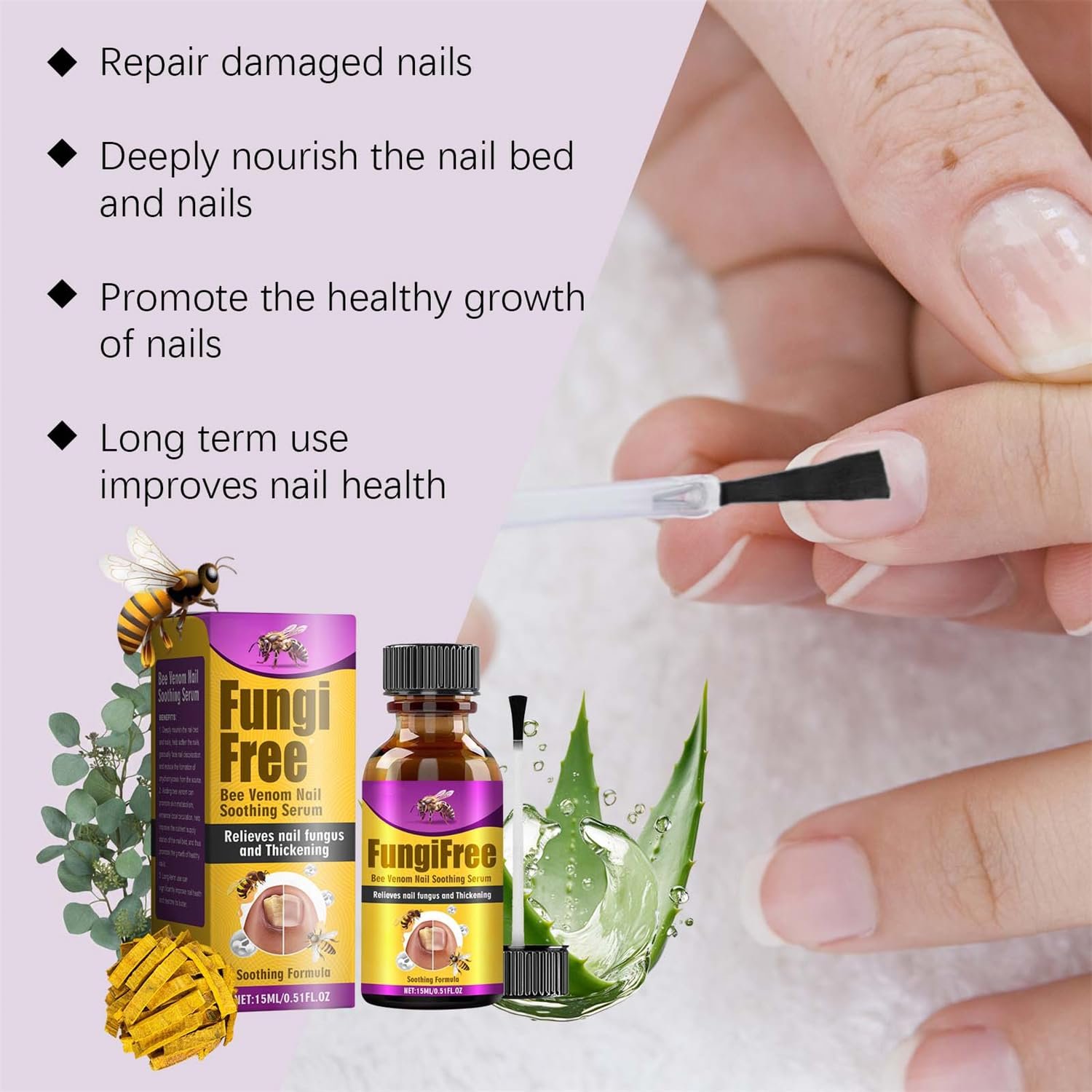 Bee Venom Nail Care Solution, Foot Care Soothing Serum, Soft Nail Cream with Brush Head for Athletes Foot, Thick Toe Care, Thick, Broken, Discolored or Damaged Nail (1pcs) - Image 3