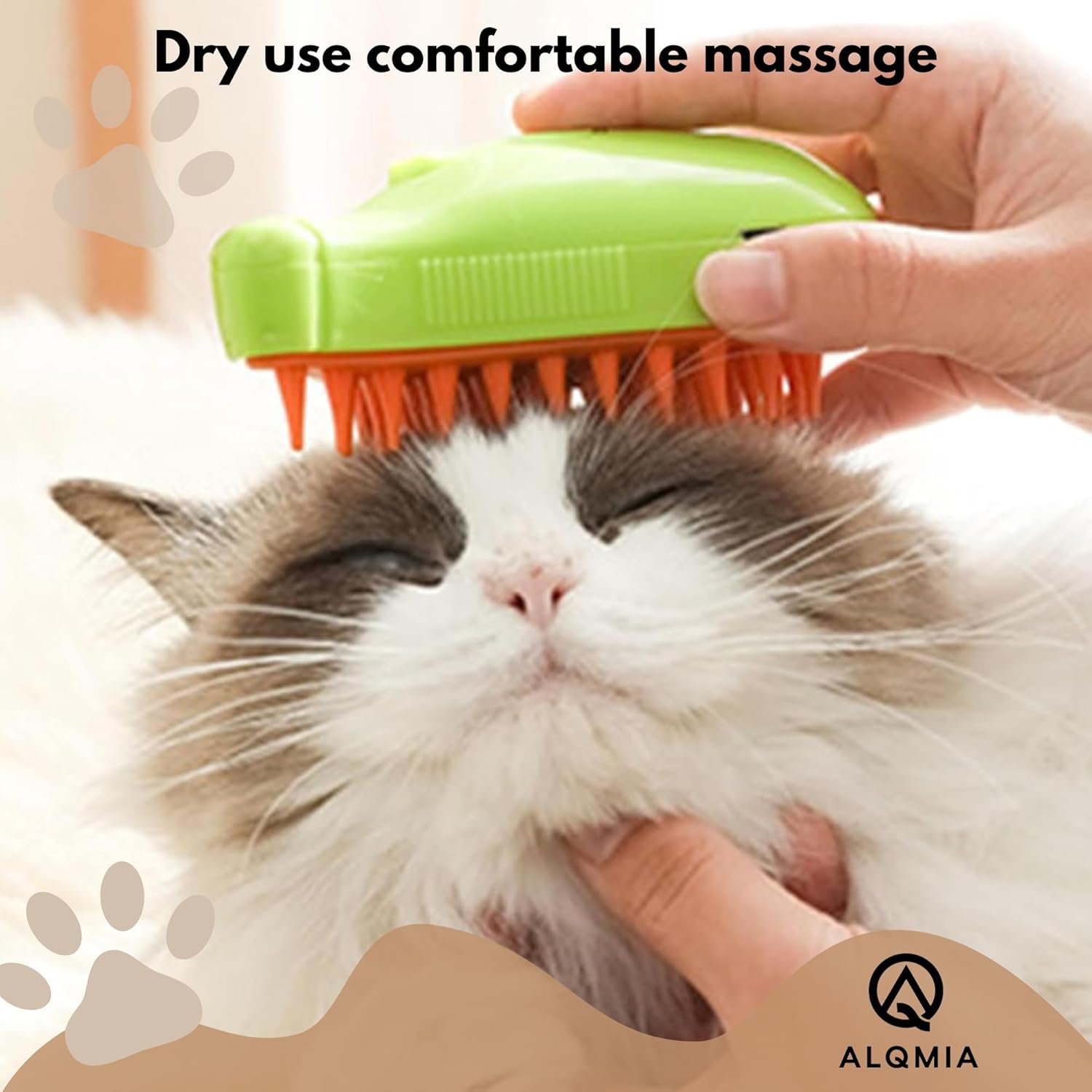 Cat Steam Brush 3 in 1, Silicone Massage Grooming & Pet Hair Remover, Spritz Defur Comb for Cats Dogs, Steamy Brush, Misting Pets Grooming Comb, Pet Hair Brushes Indoor Steamer by ALQMIA (Green) - Image 3