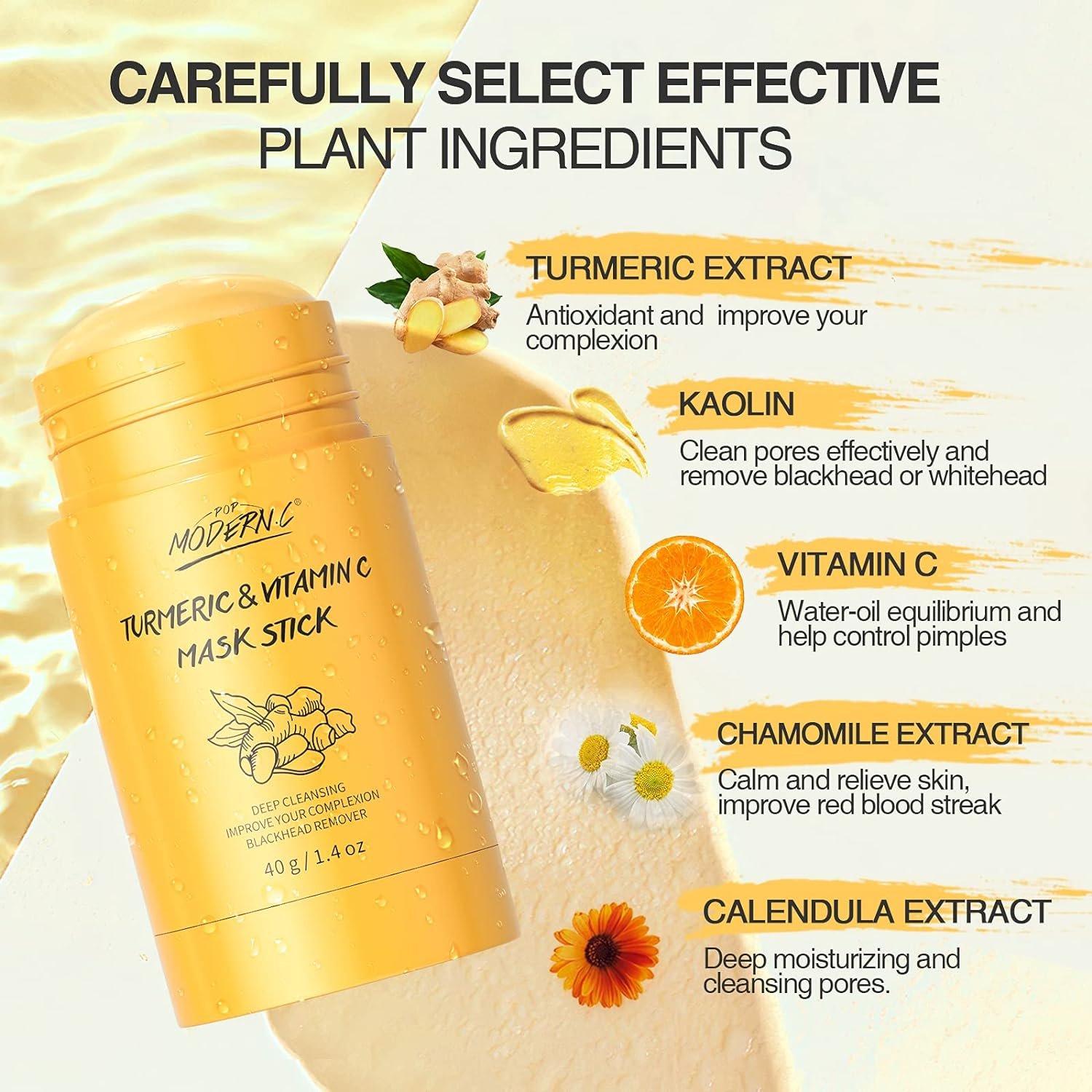 Turmeric Clay Stick Mask Organic Vitamin C Purifying Mask for Blackhead Cleansing Healing Clay Mud Mask for Deep Clean Pore Improve Skin Acne Scars Facial Mask With Blackhead Remover Extractor Tools - Image 4