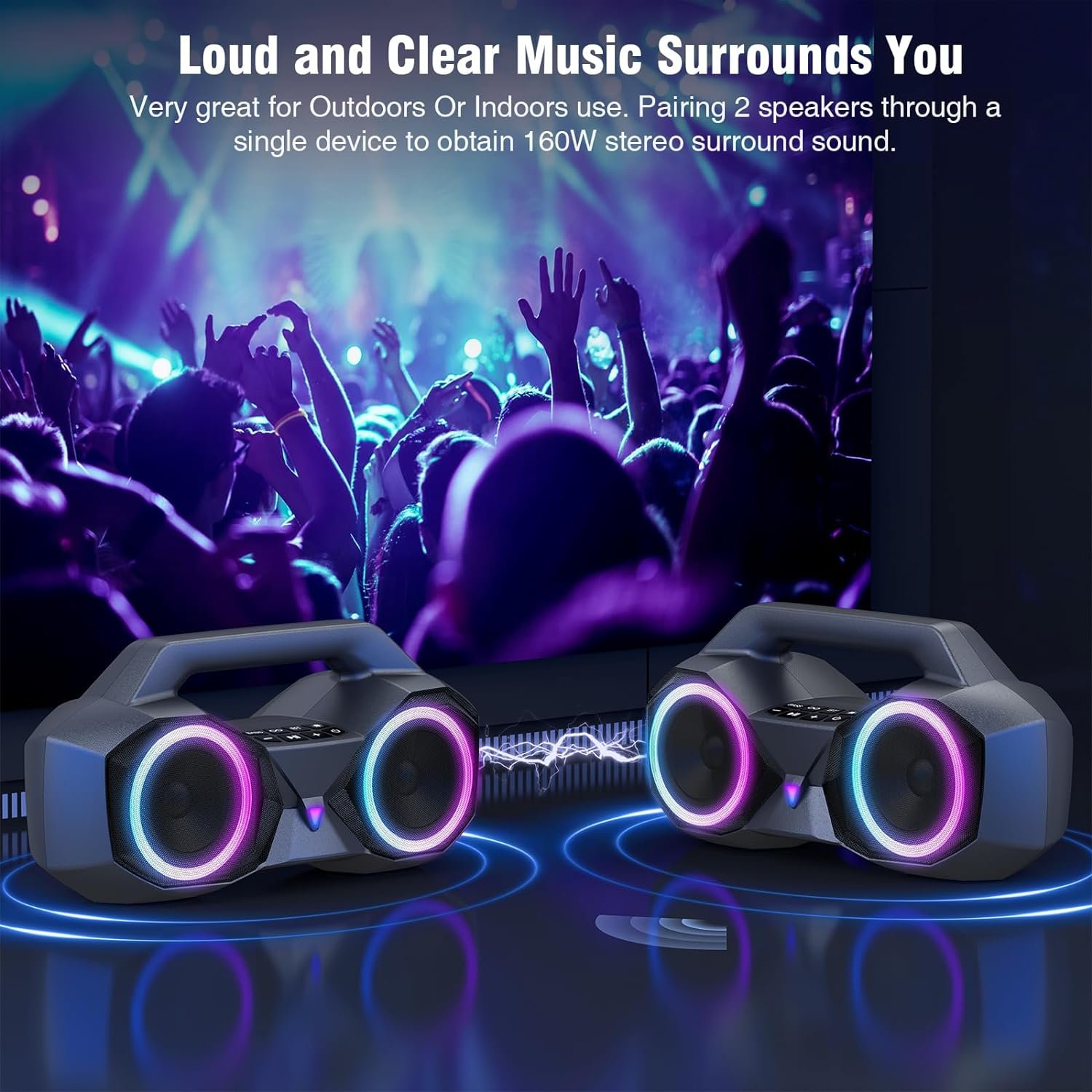 KMAG Portable Bluetooth Speaker - IPX7 Waterproof Wireless Speakers with 80W Loud HiFi Stereo Sound, 20H Playtime, Dynamic Light, Deep Bass, Dual Pairing, 5.3 BT for Outdoor, Gifts - Image 7