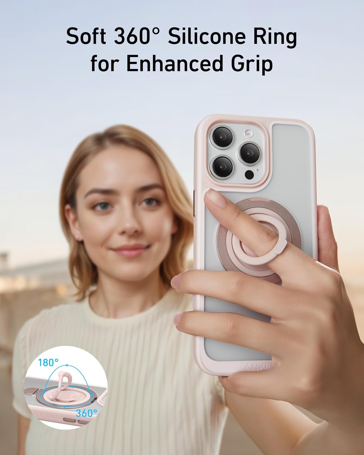 Anker Magnetic Ring Stand for iPhone 15 Pro Max Case, Silicone Finger Ring Grip Stand Holder, Military Grade Drop Tested, Compatible with MagSafe, Built in Kickstand, Soft Edge Anti-Fingerprint, Black - Image 4