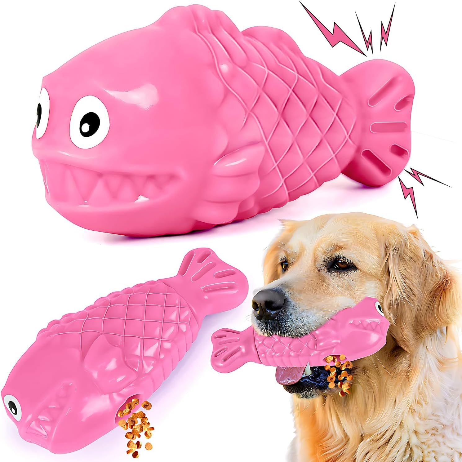 Squeaky Dog Toys for Aggressive Chewers, Treat Dispensing Dog Toys, Tough Indestructible Dog Chew Toys for Large Medium Breed, Interactive Durable Nylon Bone Dog Toys to Keep Them Busy(Pink) - Image 2