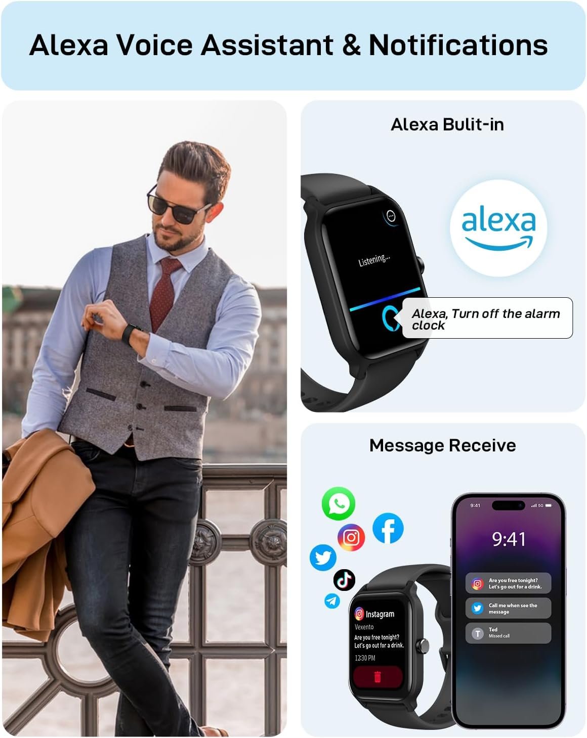 Gydom Smart Watch for Men Women Android & iPhone, Alexa Built-in, 1.8" Fitness Watches with Bluetooth Call (Answer/Make), Heart Rate/Sleep/SpO2 Monitor, IP68 Waterproof Fitness Tracker, 101+ Sports - Image 4