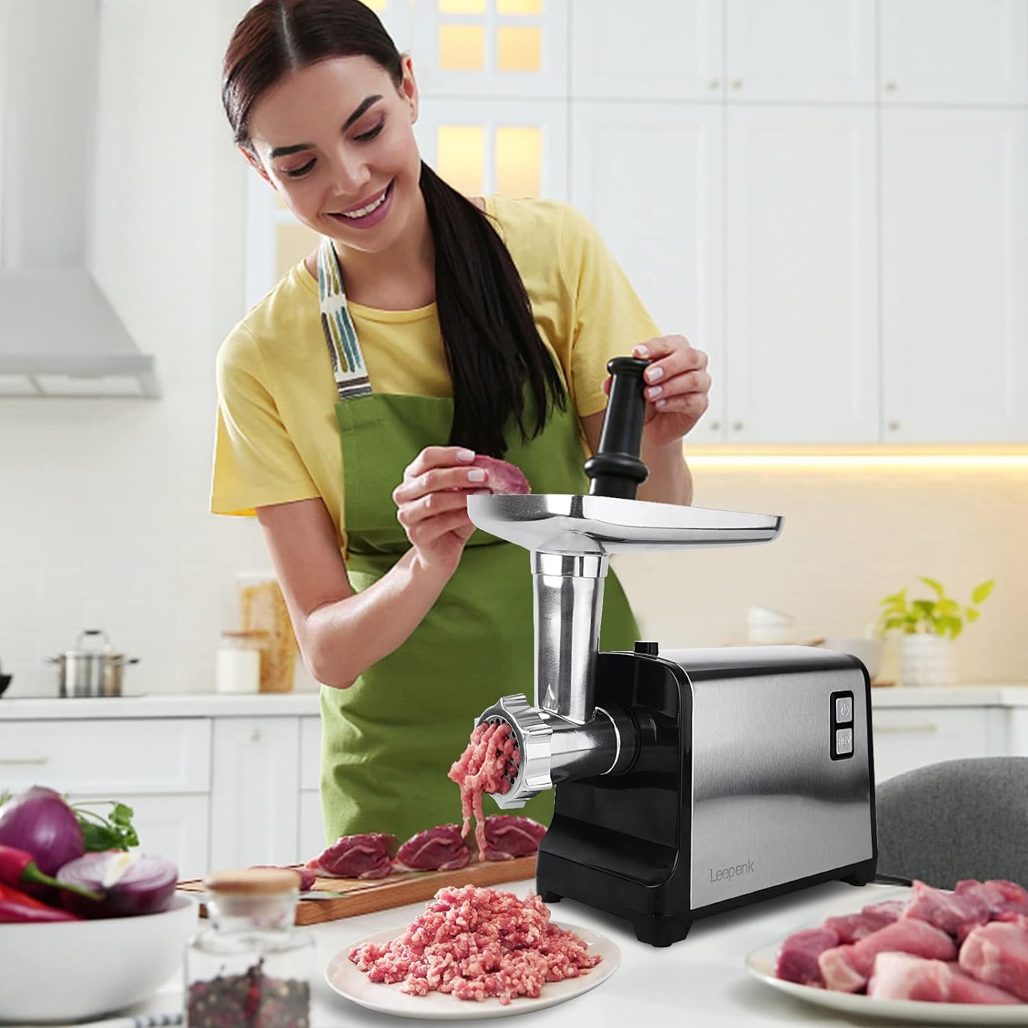 LEEPENK Meat Grinder Electric 2600W Max Heavy Duty Meat Mincer Machine,Stainless Steel Electric Meat Grinder with Safe Reverse Function Sausage Stuffer Maker and Kubbe Kit,2 Blades,3 Plates - Image 8