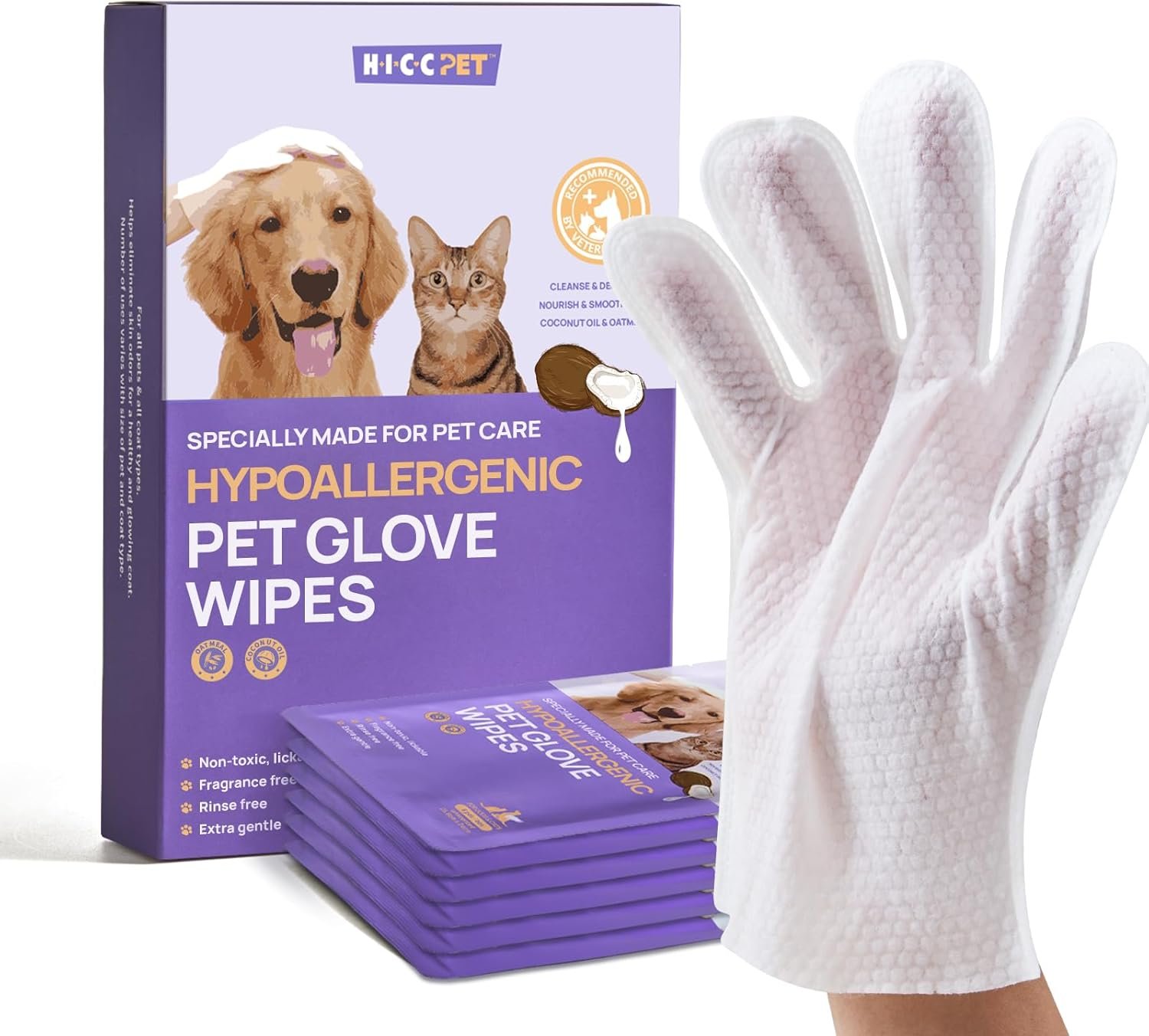 HICC PET Cleaning Deodorizing Bathing Wipes for Dogs & Cats, Hypoallergenic Dog Cleaning Glove Wipes with Coconut Oil Nourishing Grooming Fur, Cat Cleaning Wipes for Daily Care and Traveling - Image 2