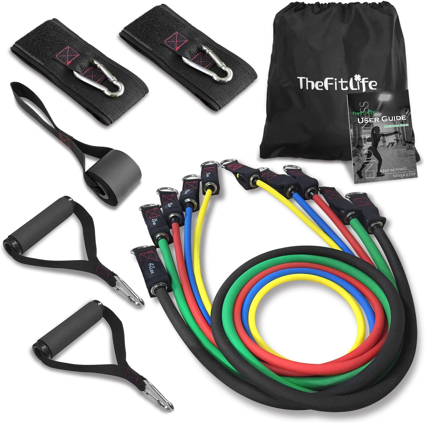 TheFitLife Exercise Resistance Bands with Handles - 5 Fitness Workout Bands Stackable up to 110/150/200/250/300 lbs, Training Tubes with Large Handles, Ankle Straps, Door Anchor, Carry Bag - Image 9