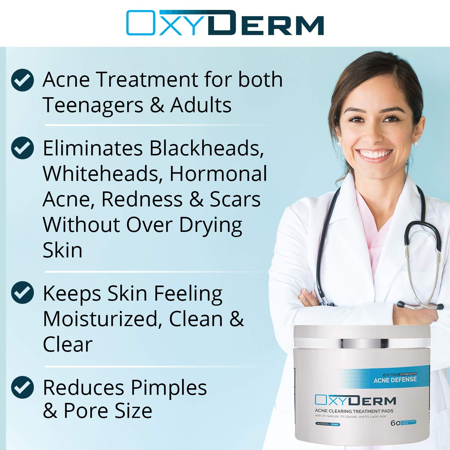 Acne Clearing Treatment Pads- Eliminates Acne Breakout Causing Bacteria. Clear Away Clogged Pores, Oily Skin, Blemish, Blackhead, Pimple, Cystic Breakouts. Contains Salicylic, Glycolic & Lactic Acid. - Image 3