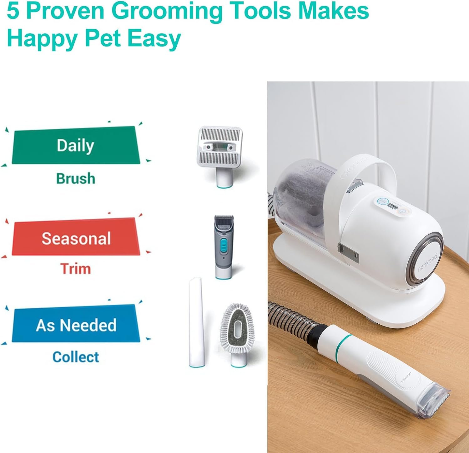 neabot Neakasa P1 Pro Pet Grooming Kit & Vacuum Suction 99% Pet Hair, Professional Clippers with 5 Proven Grooming Tools for Dogs Cats and Other Animals - Image 3