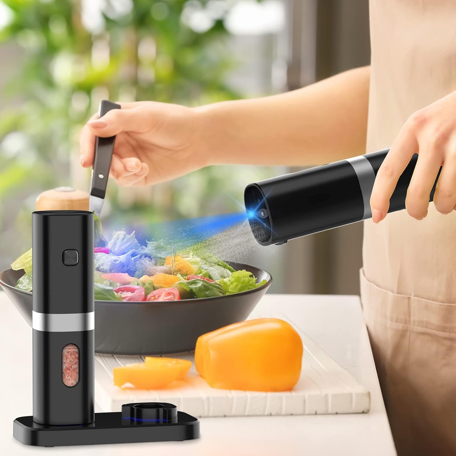 Syaws Pepper Grinder,Electric Salt and Pepper Grinder Set,Rechargeable Pepper Mill-No Battery Needed-Automatic Salt Grinder with Charging Base,Adjustable Coarseness,Blue LED Light,2 Pack - Image 8