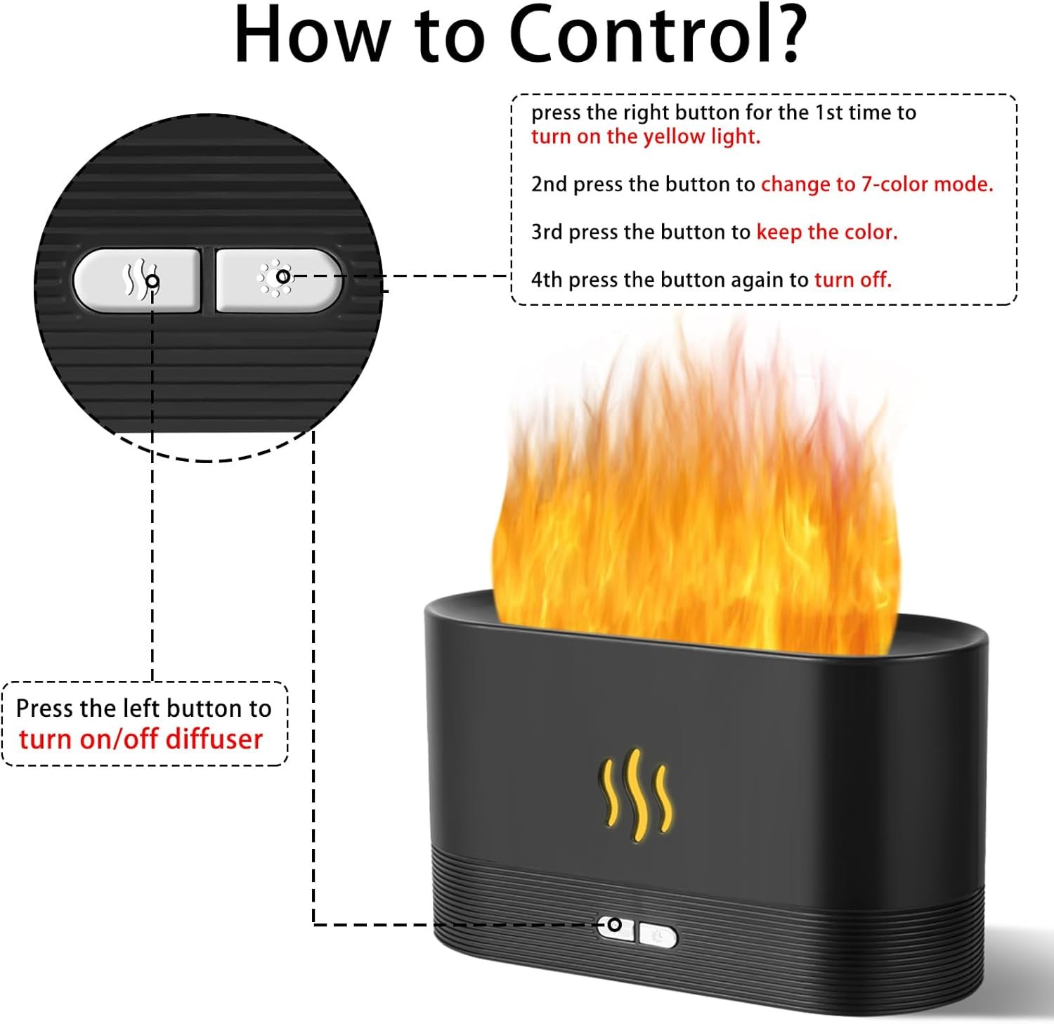 Flame Diffuser Humidifier-Auto Off 180ml Essential Oil Diffuser-2 Modes Brightness Aroma Humidifier with Fire Flame Effect for Home,Office,Spa,Gym (Black) - Image 3