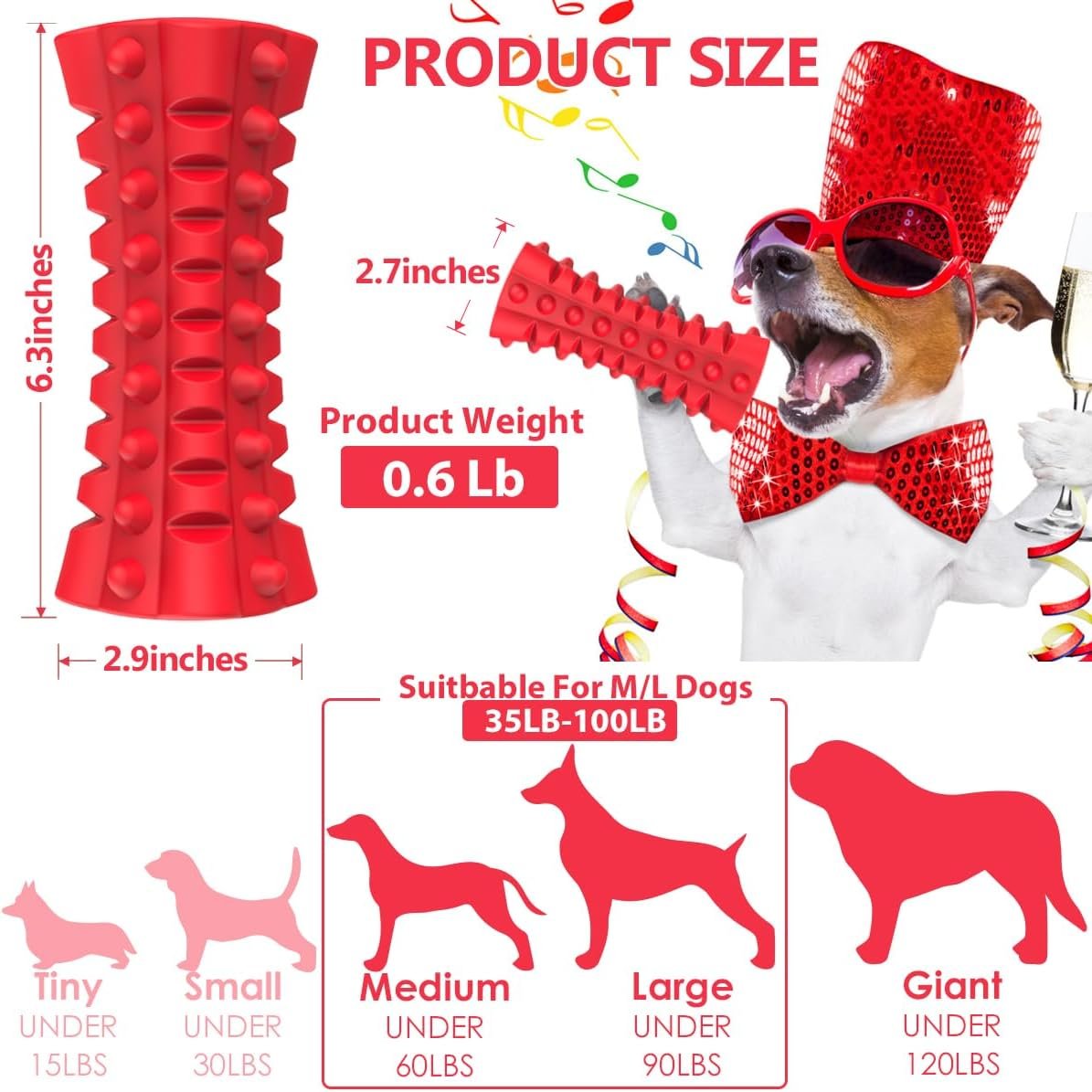 VANFINE Tough Squeaky Dog Toys for Aggressive Chewers - Dog Chew Toys for Aggressive Chewers Large Breed Stick - Durable Dog Toys for Aggressive Chewers Non-Toxic Natural Rubber Beef Flavor (Red) - Image 4