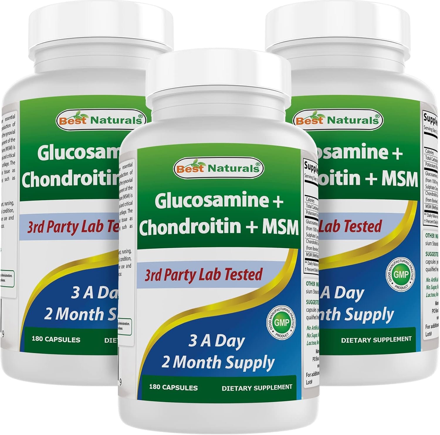 Best Naturals, Glucosamine Chondroitin and MSM Joint Supplements, 2600 mg per Serving, (180 Count (Pack of 3)) - Image 2